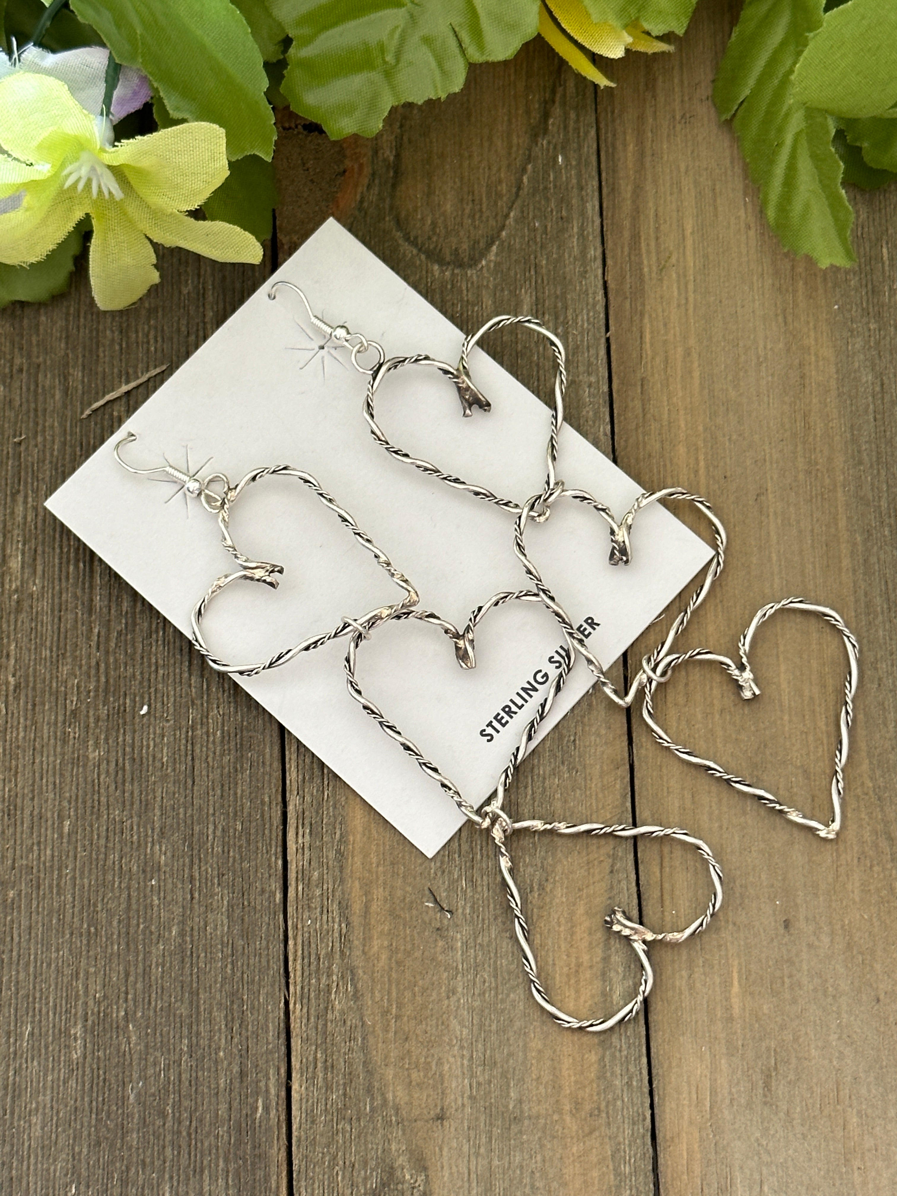 Navajo Made Sterling Silver Heart Dangle Earrings