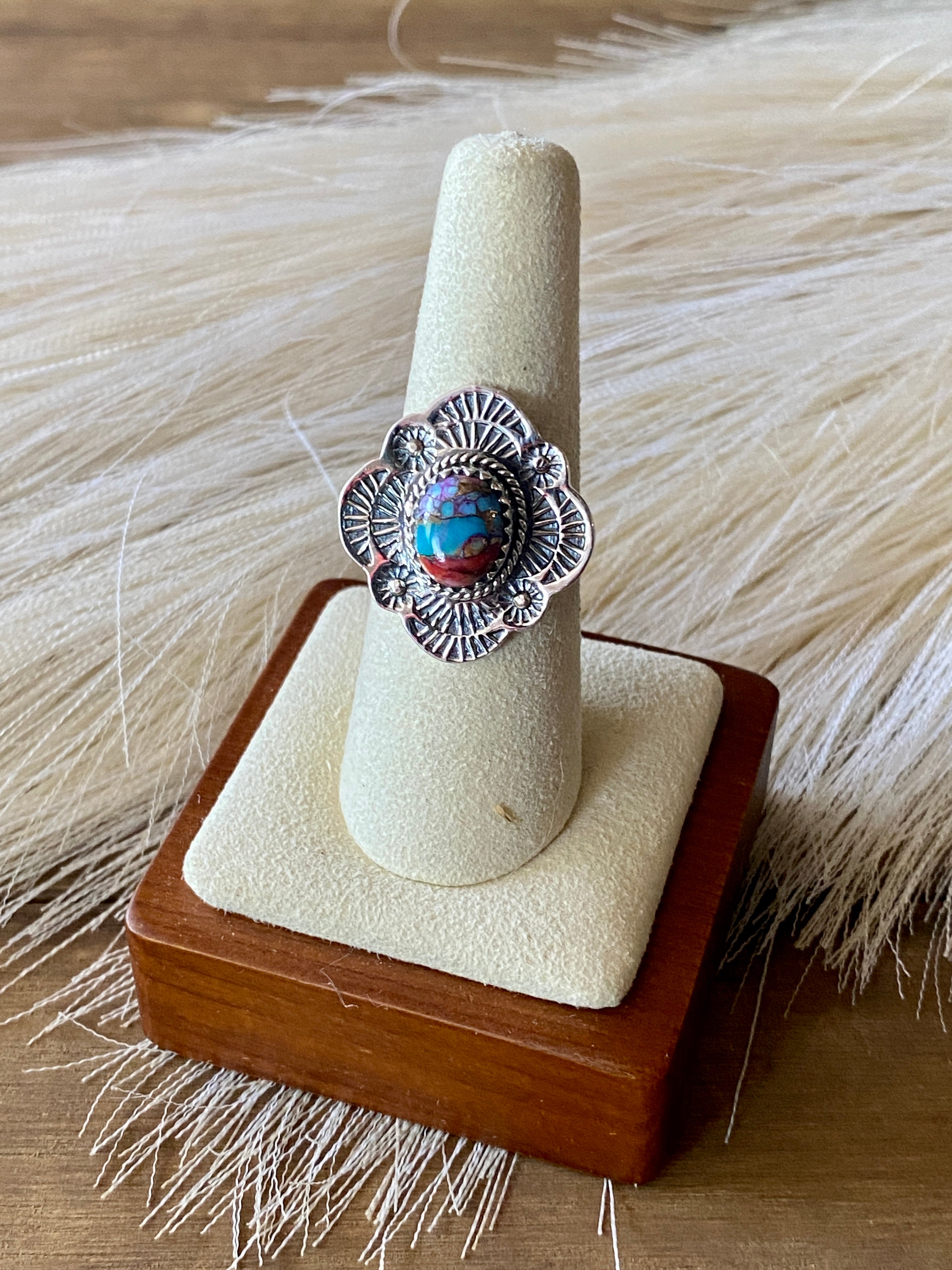#12 Southwest Handmade Pink Mohave Turquoise & Sterling Silver Ring Size 6.75