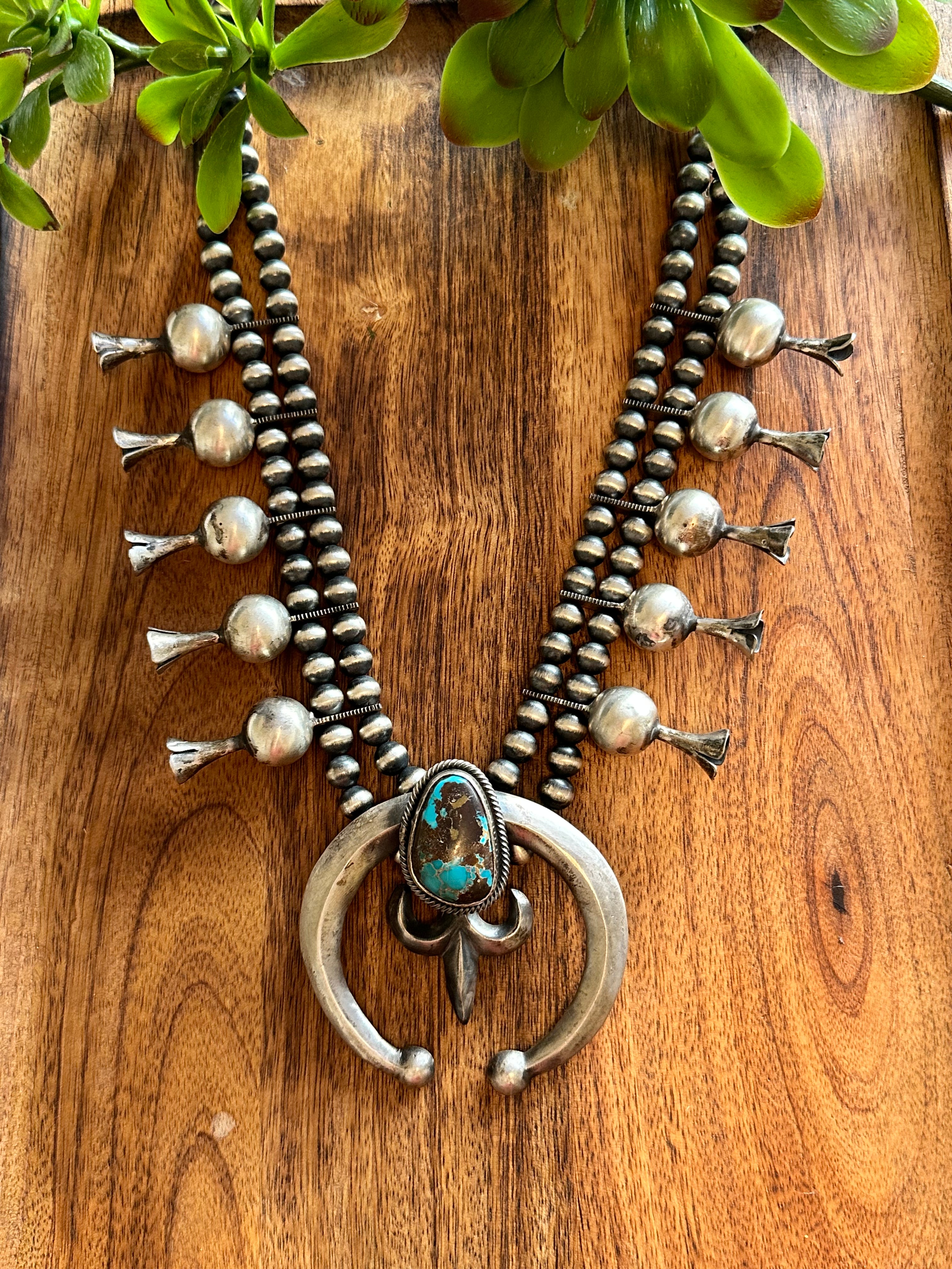 Paul Livingston Bisbee Turquoise & Sterling Silver Naja Blossom Necklace