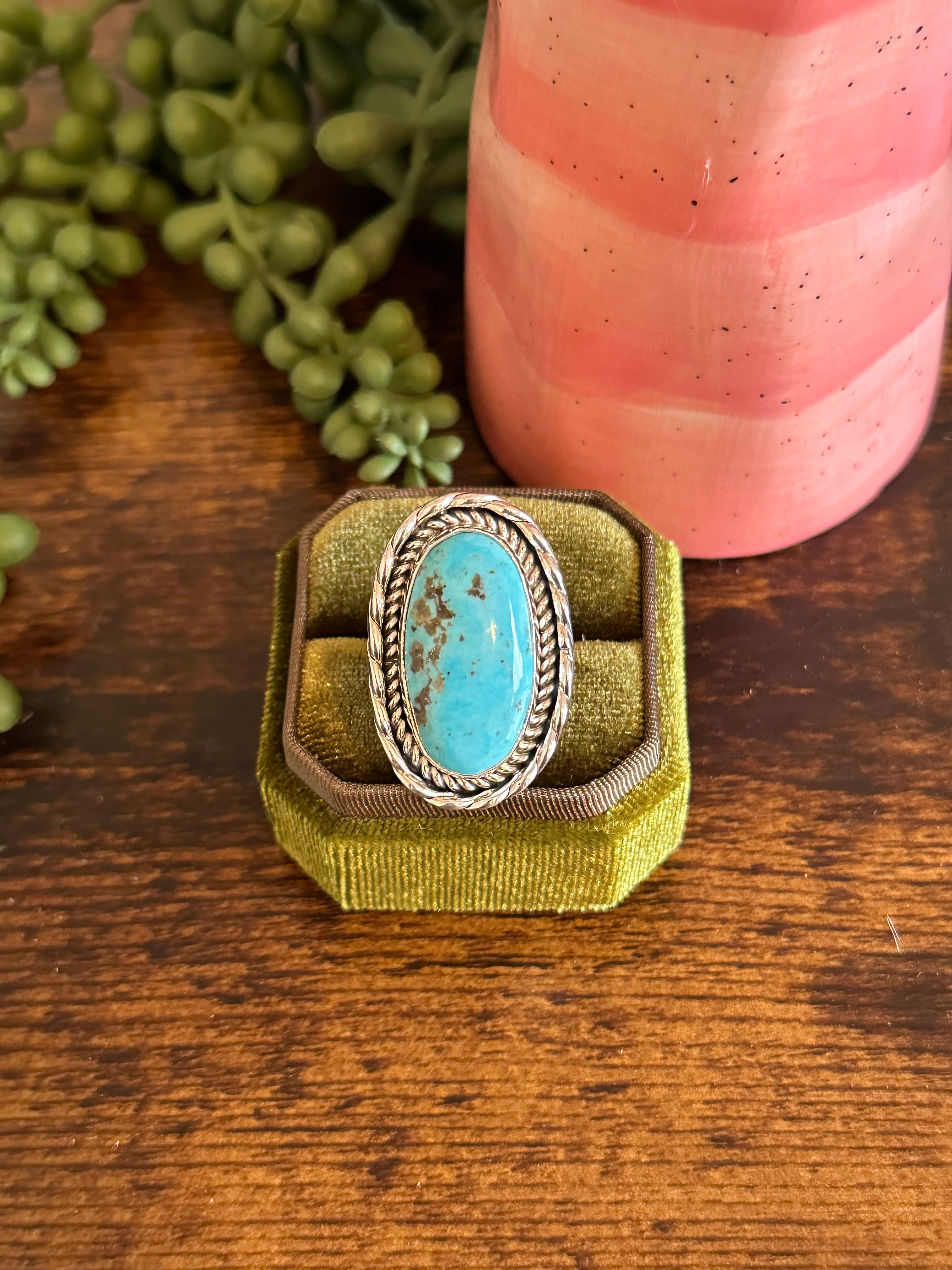 Navajo Made Kingman Turquoise & Sterling Silver Ring Size 9