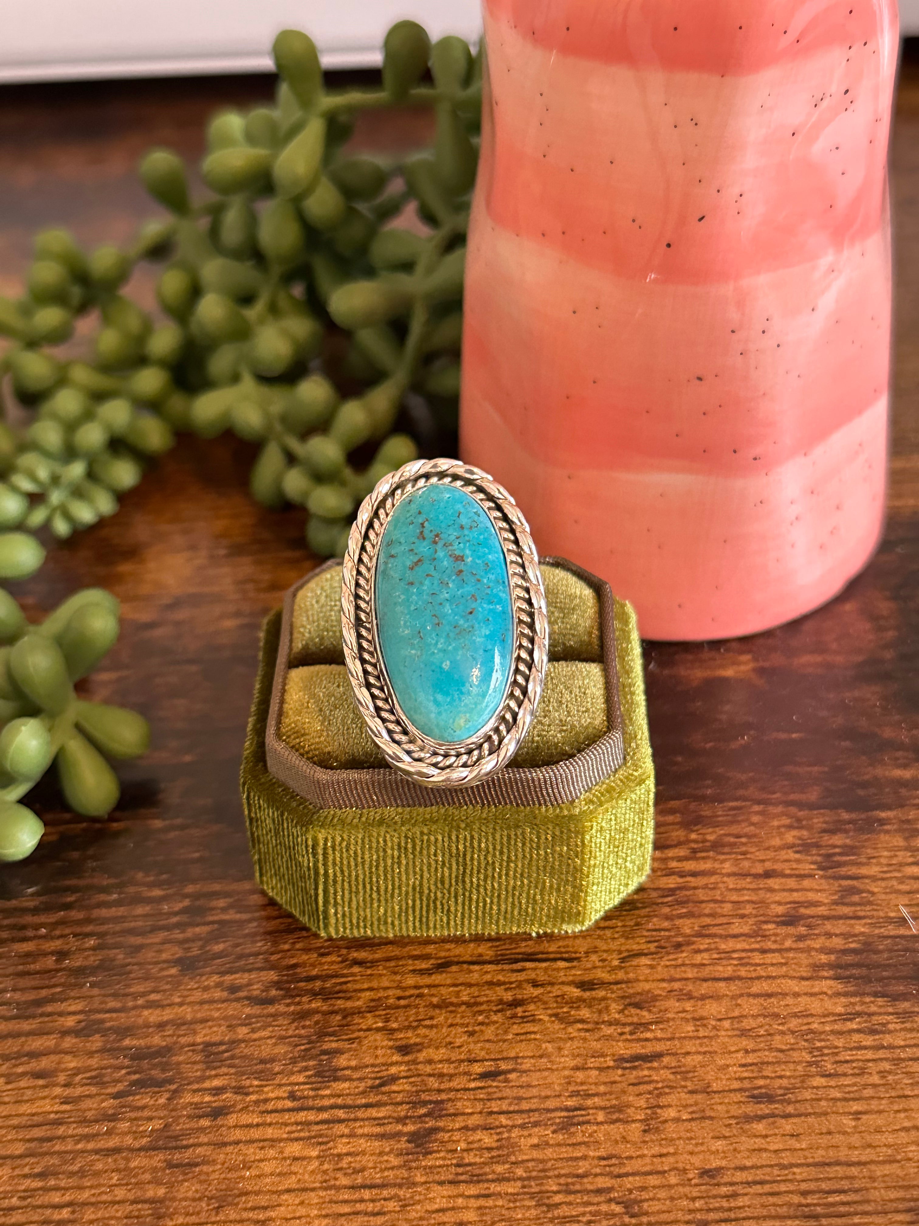 Navajo Made Kingman Turquoise & Sterling Silver Ring Size 9