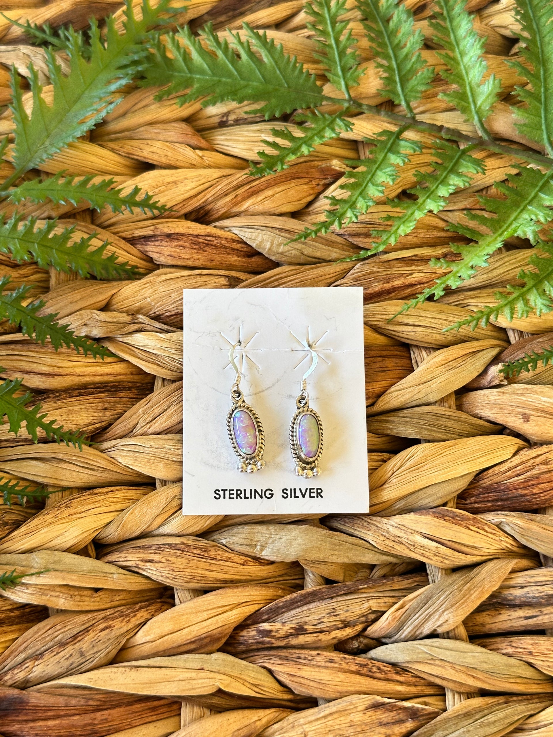 Navajo Made Opal & Sterling Silver Dangle Earrings