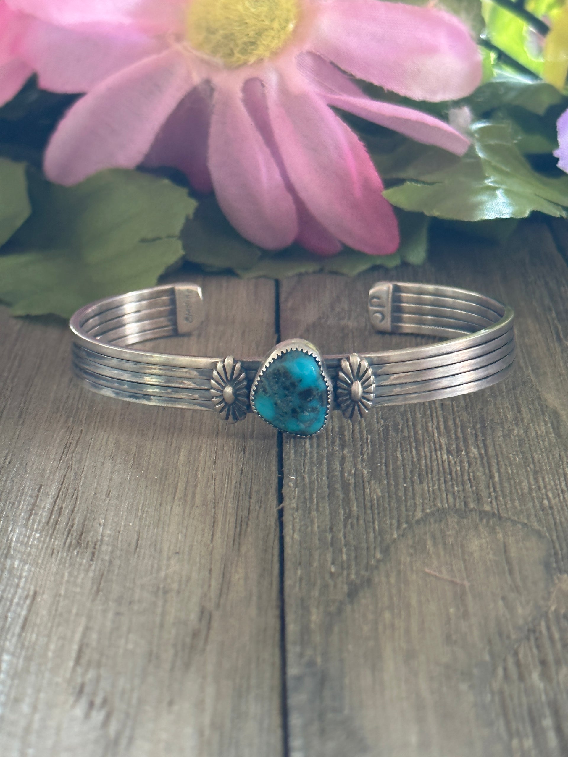 Navajo Made Kingman Turquoise & Sterling Silver Cuff Bracelet