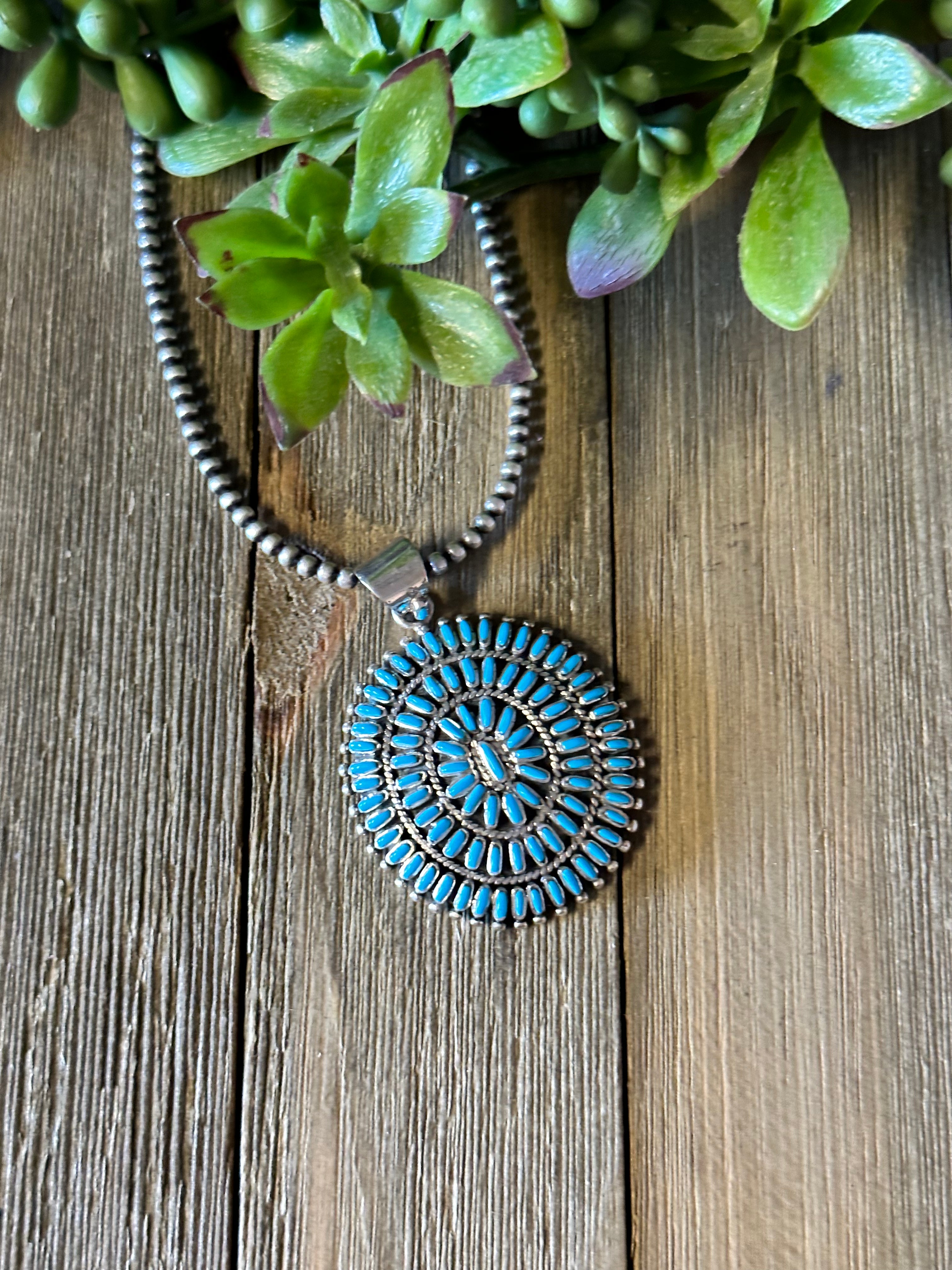 Southwest Made Turquoise & Sterling Silver Cluster Pendant