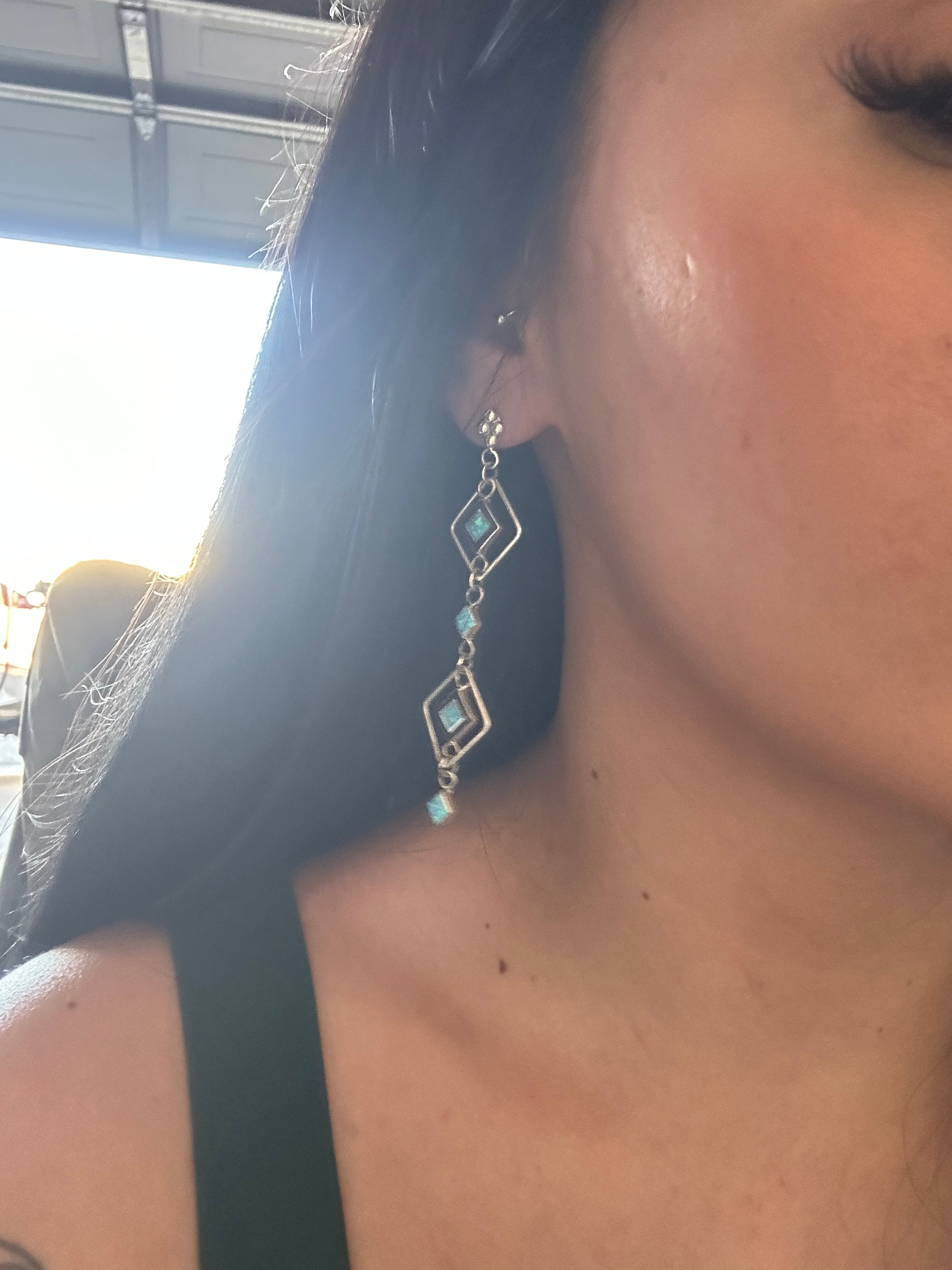 Zuni Made Opal (Man Made) & Sterling Silver Post Dangle Earrings
