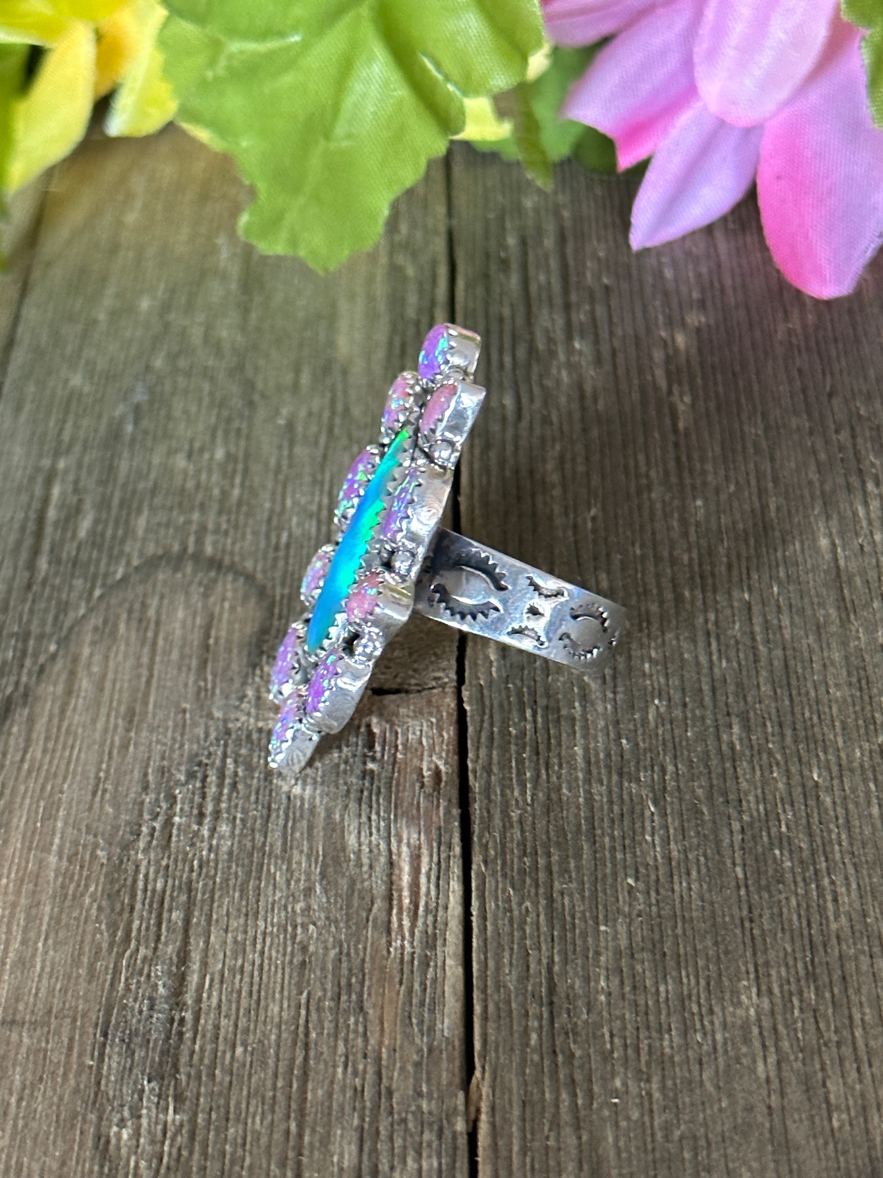 Southwest Handmade Multi Stone & Sterling Silver Adjustable Ring