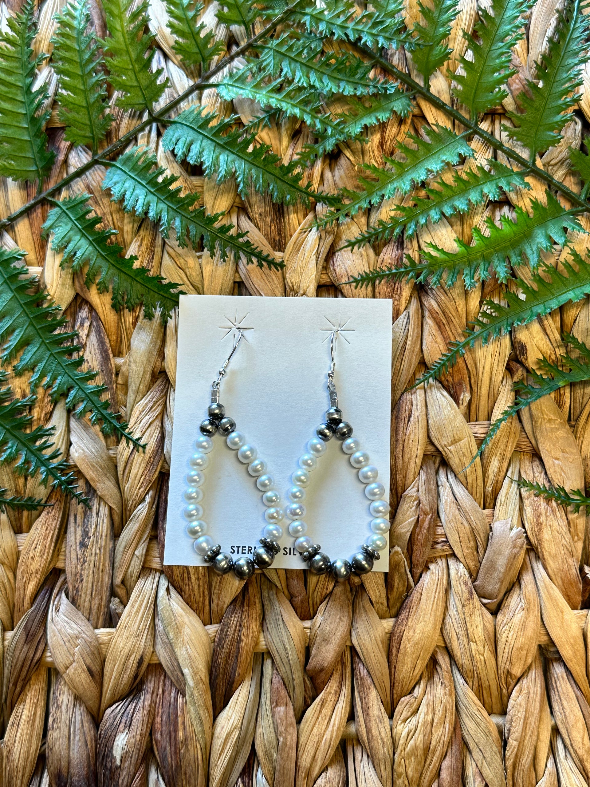 Navajo Made Fresh Water Pearls $ Sterling Silver Pearls Dangle Earrings