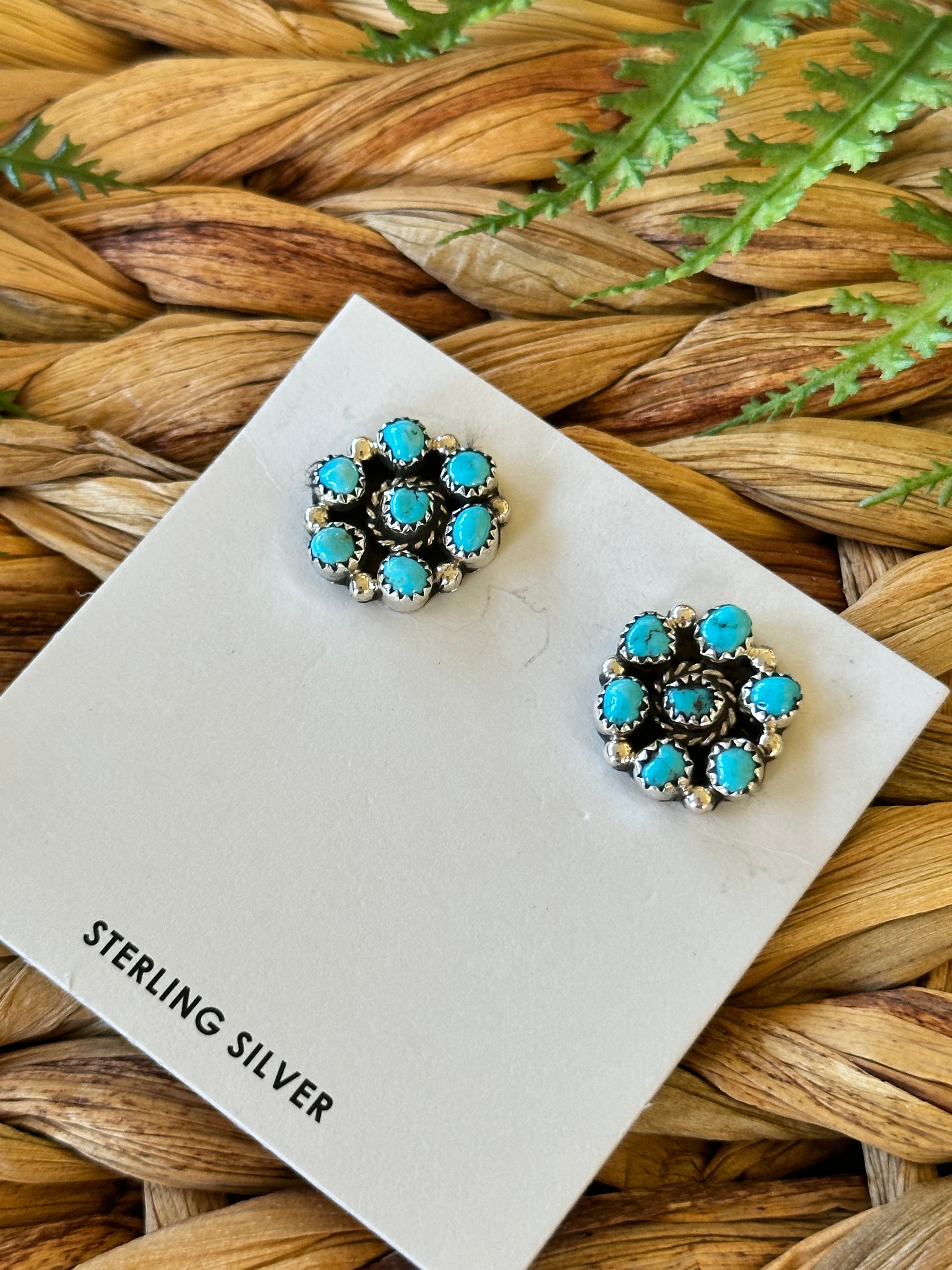 Tricia Leekity Kingman Turquoise & Sterling Silver Post Earrings