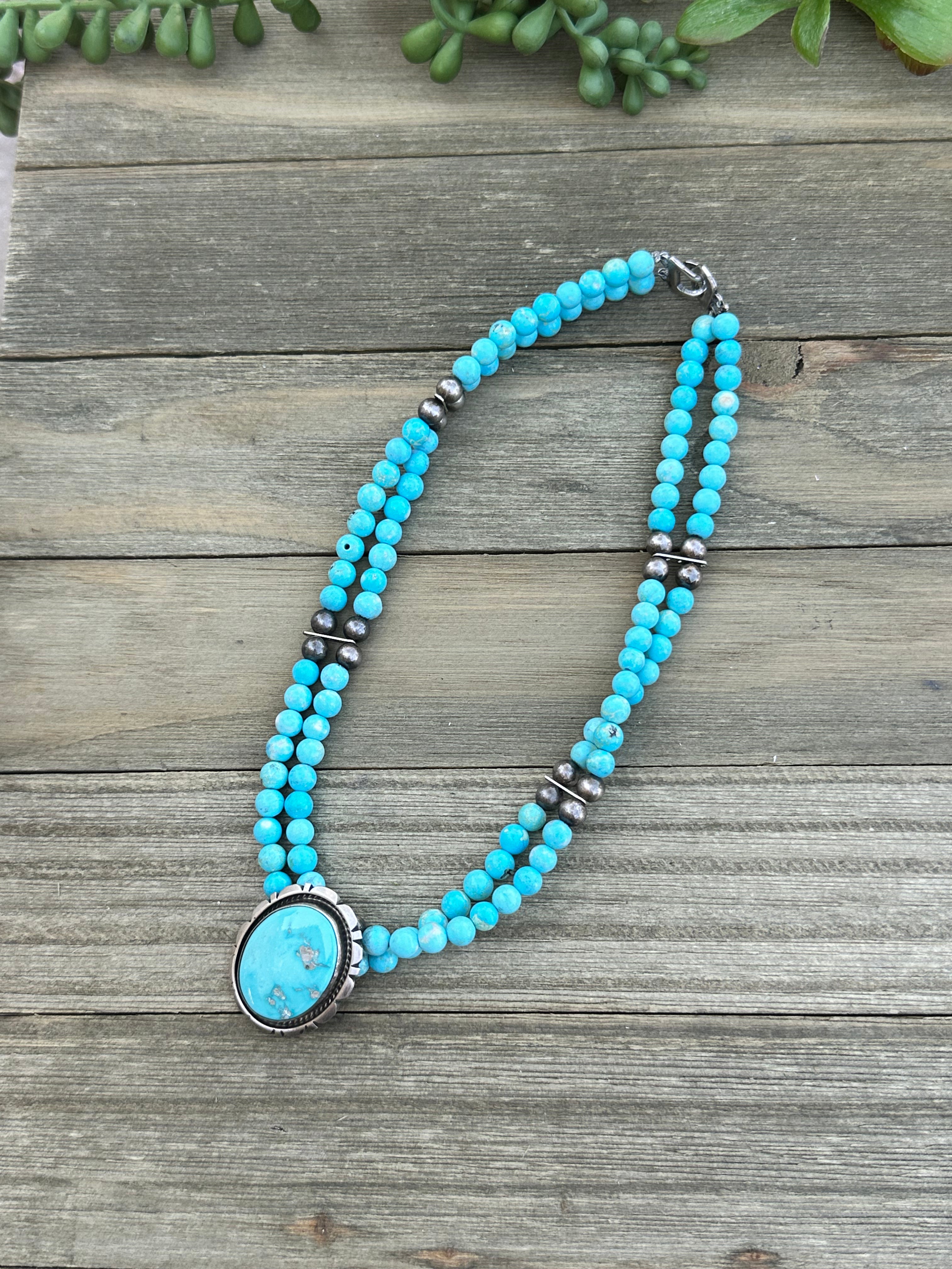 Navajo Made Campitos Turquoise and Sterling Silver Necklace