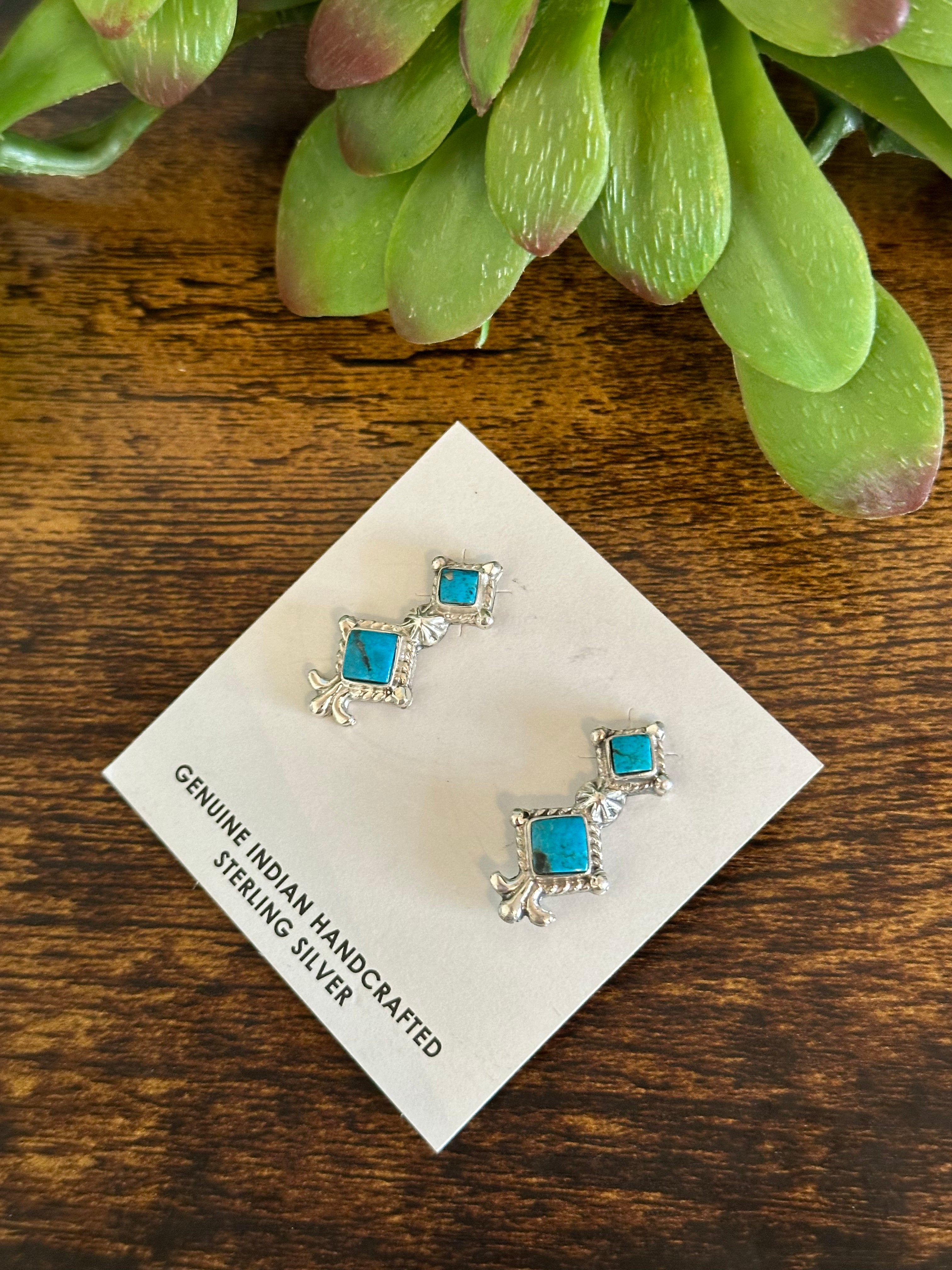 Sadie Jim Kingman Turquoise & Sterling Silver Post Dangle Earrings