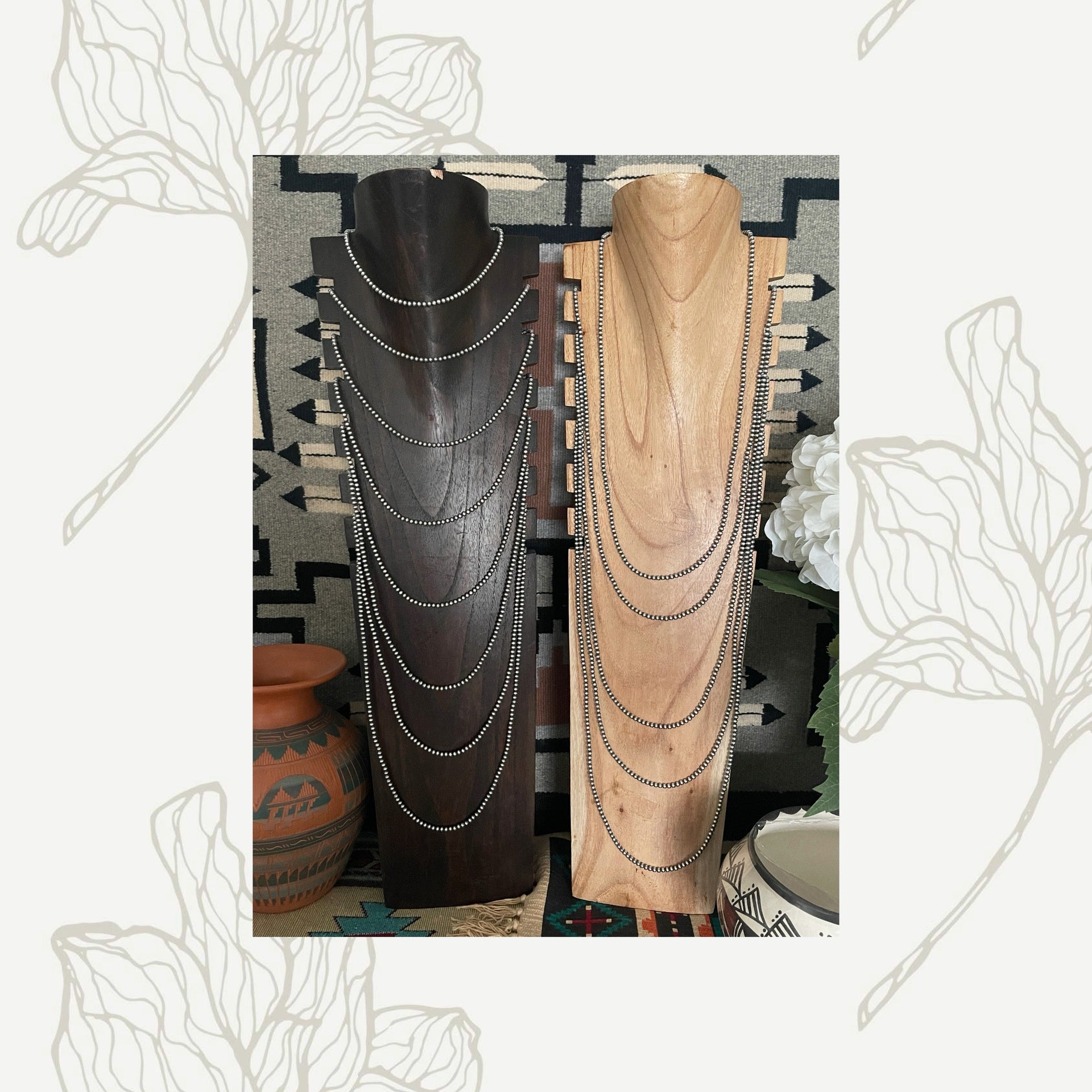 Navajo Sterling Silver 4 mm 34 inch Pearl Necklace