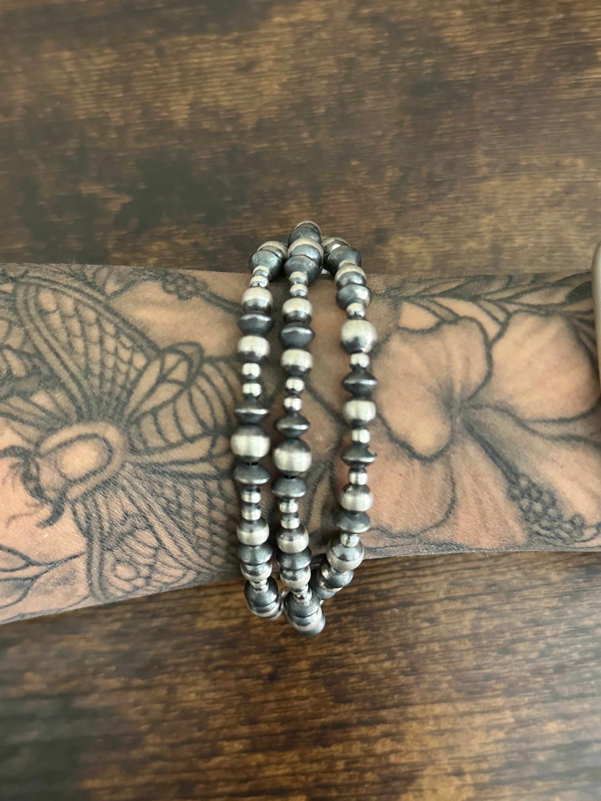 Navajo Strung Sterling Silver Graduated Pearls Beaded 3 Strand Bracele