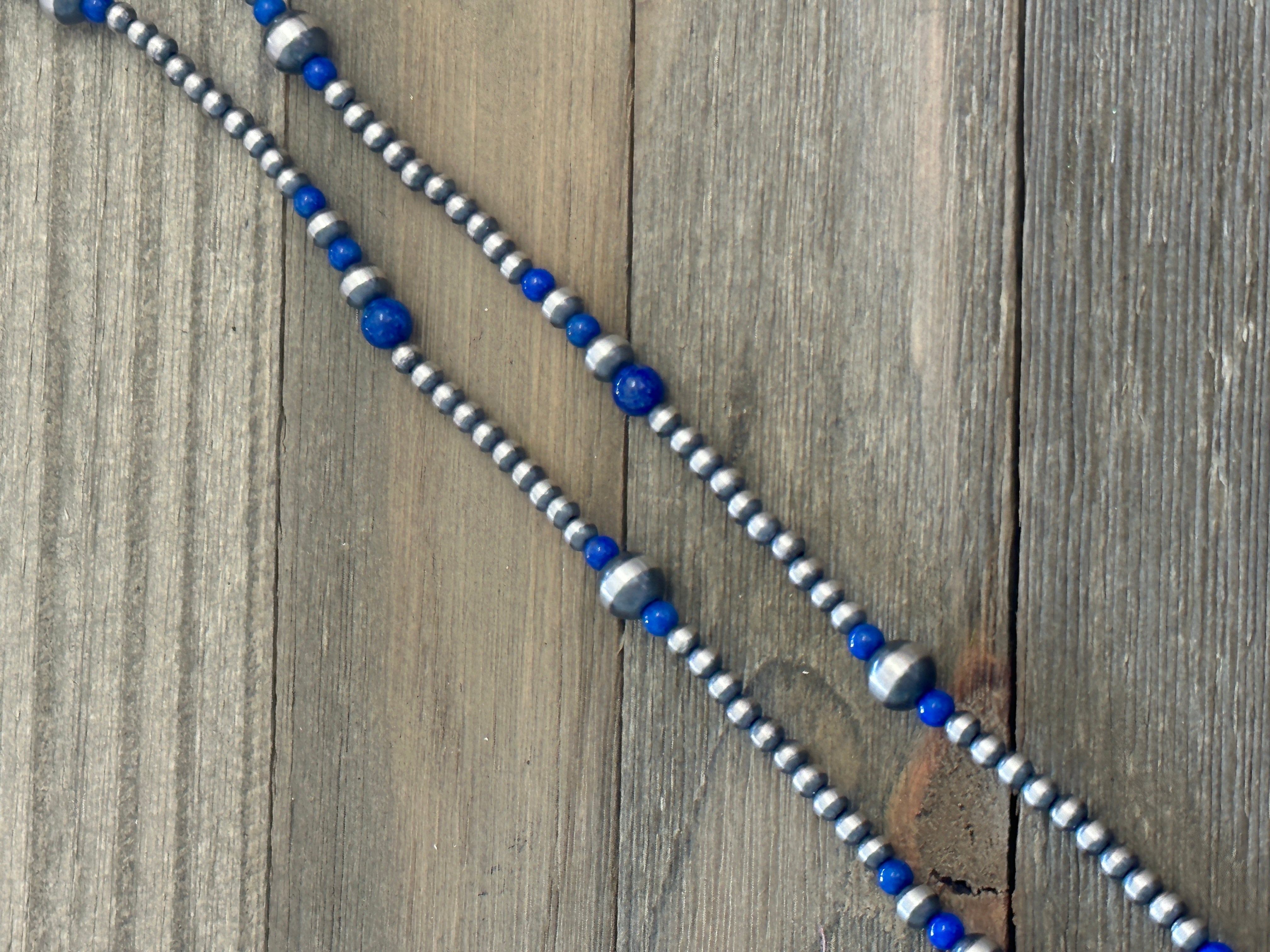 Navajo Strung Lapis & Sterling Silver Graduated Pearl Necklace