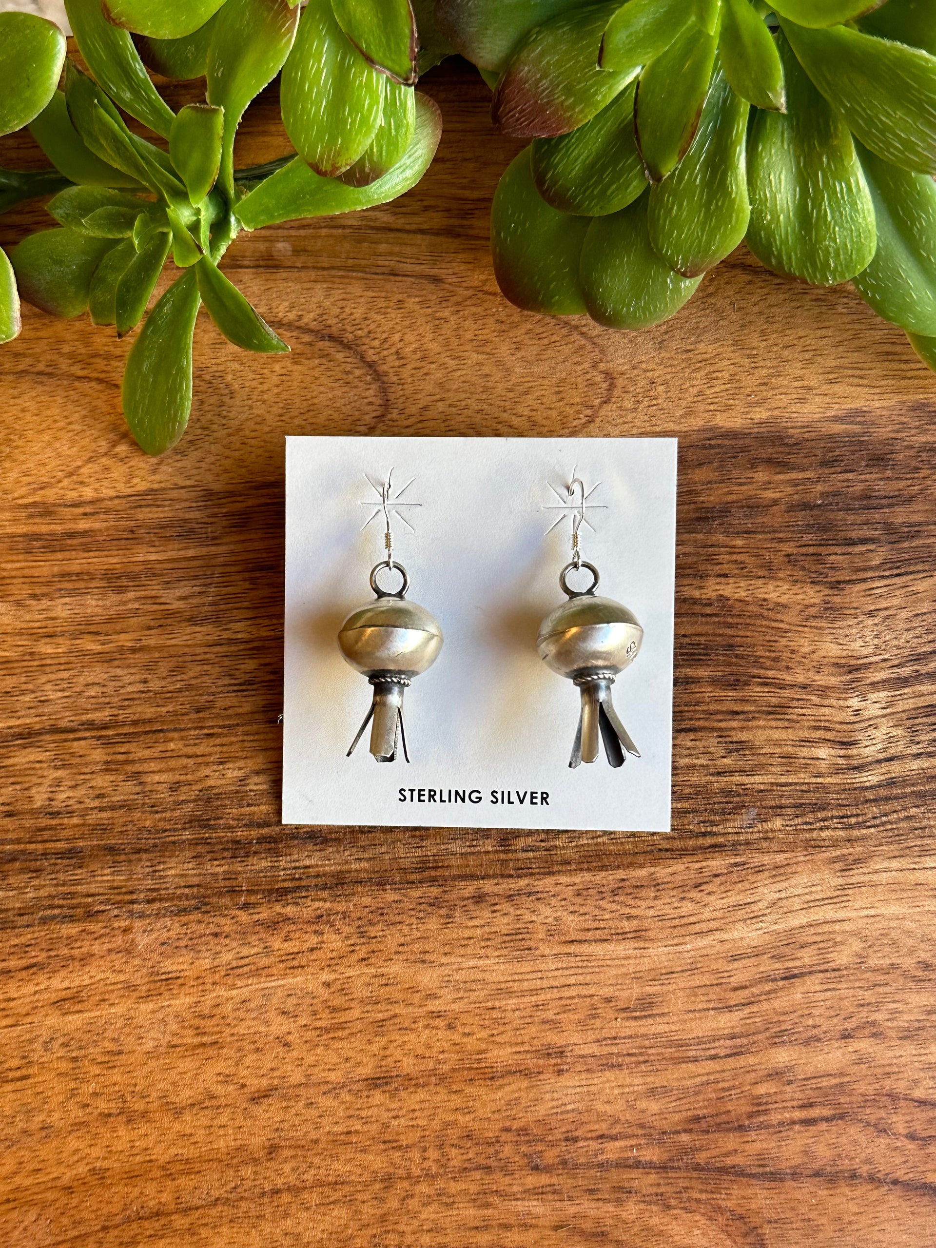 Navajo Made Sterling Silver Dangle Blossom Earrings