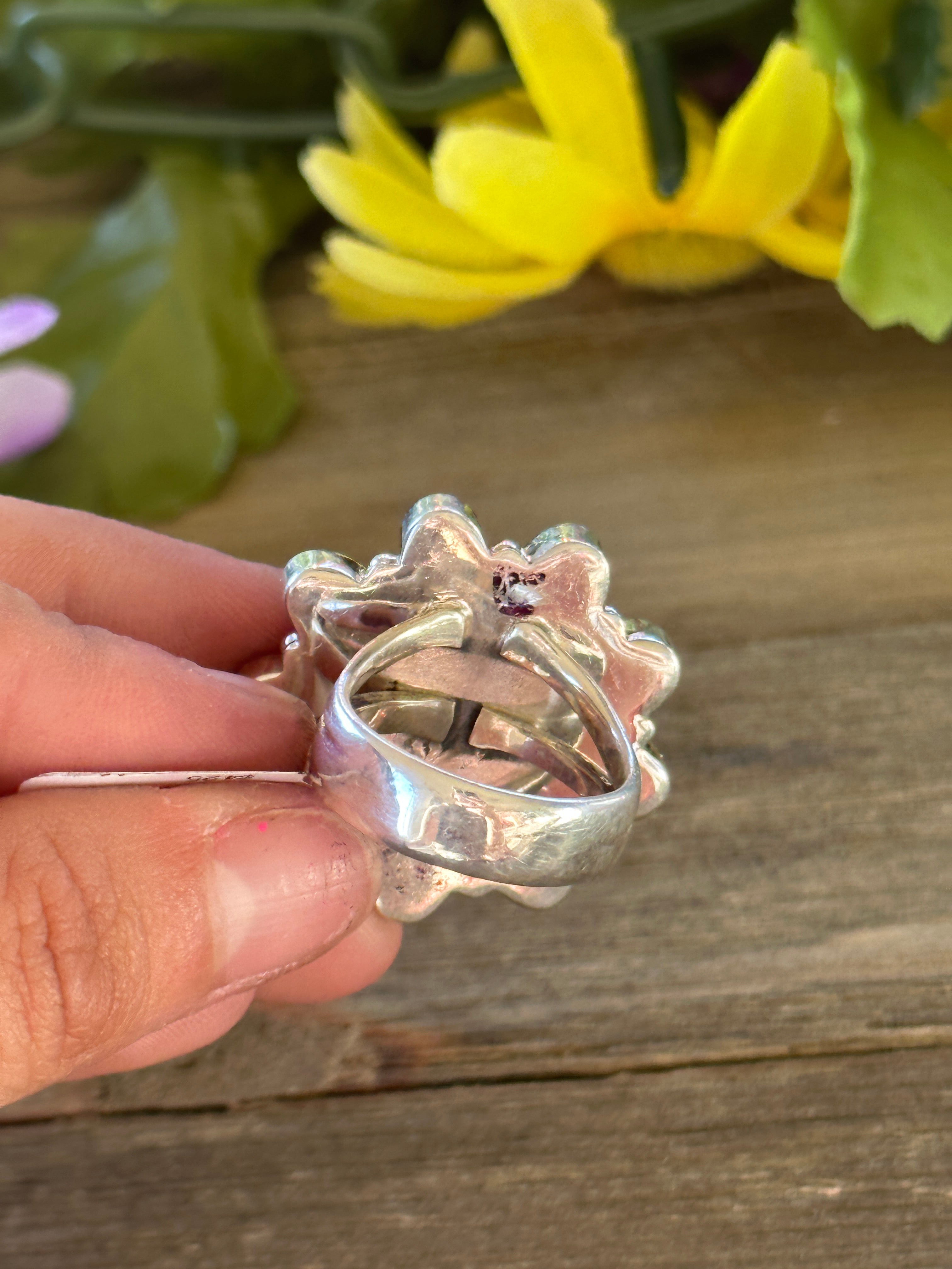 Southwest Made Multi Stone & Sterling Silver Flower Ring Size 7