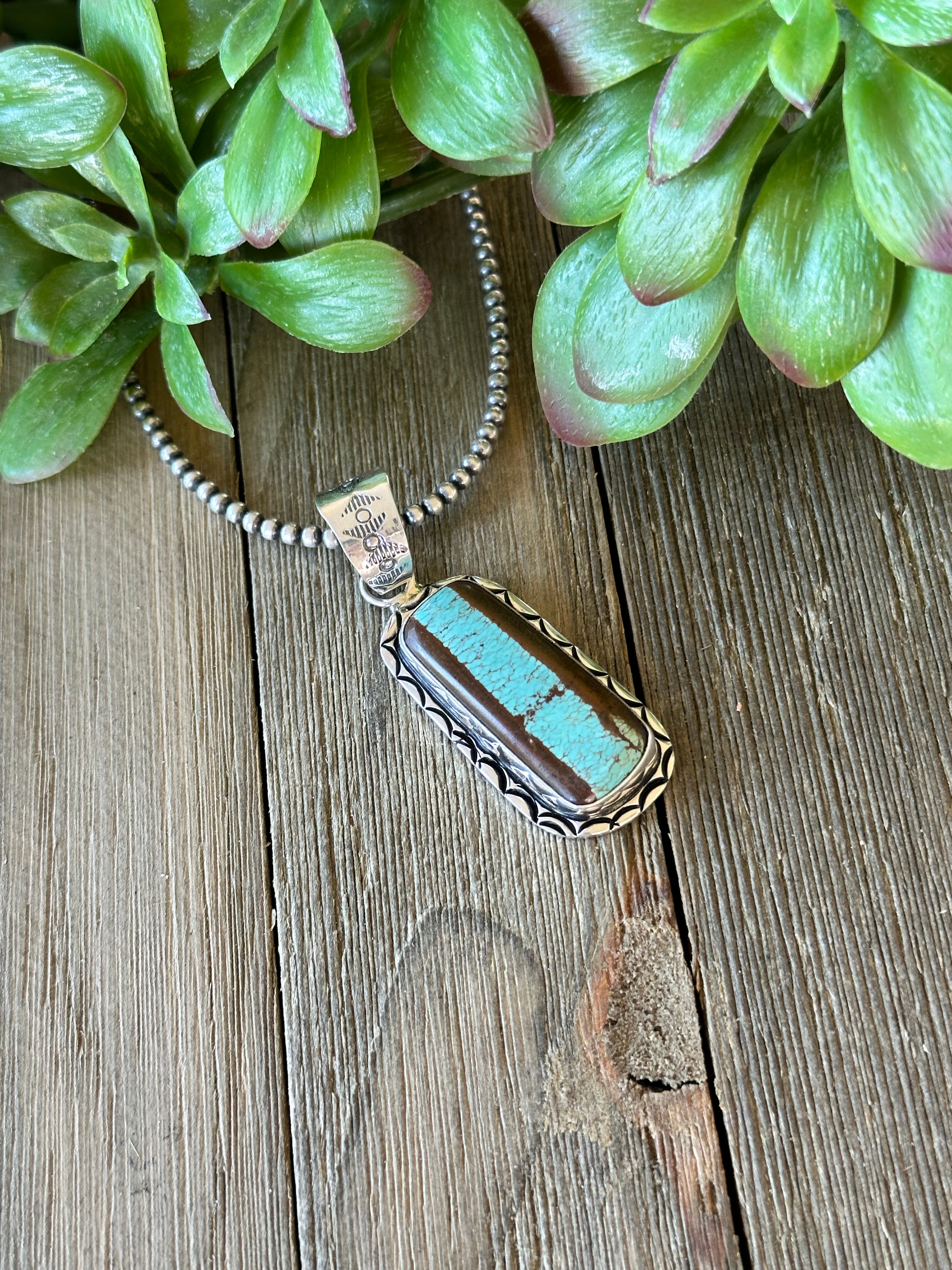 Navajo Made #8 Turquoise & Sterling Silver Pendant