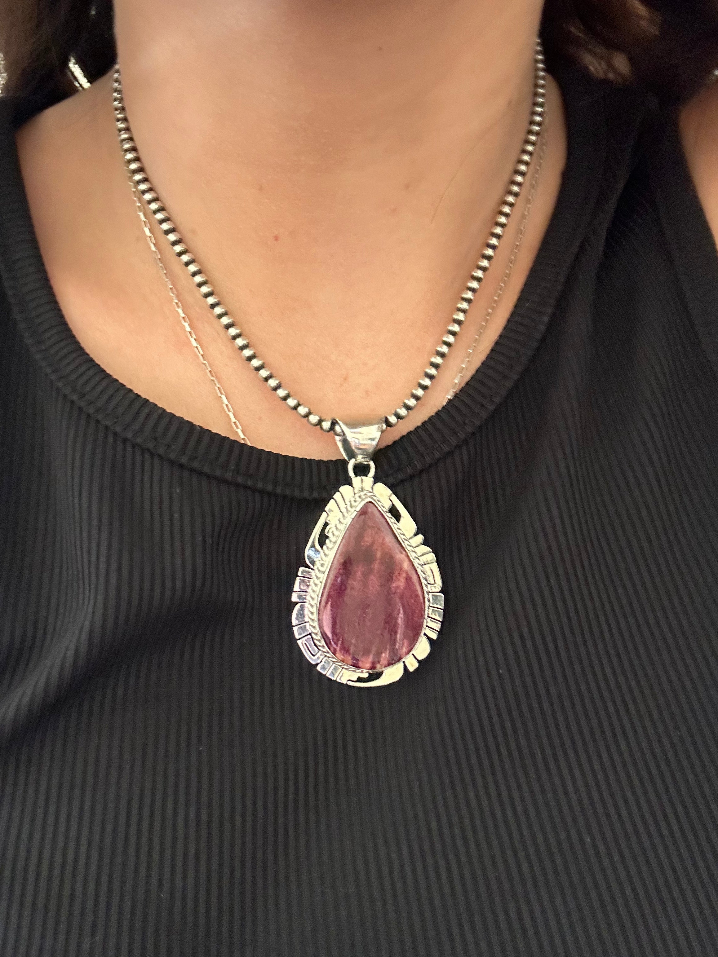 Larry Kay Purple Spiny Oyster & Sterling Silver Pendant