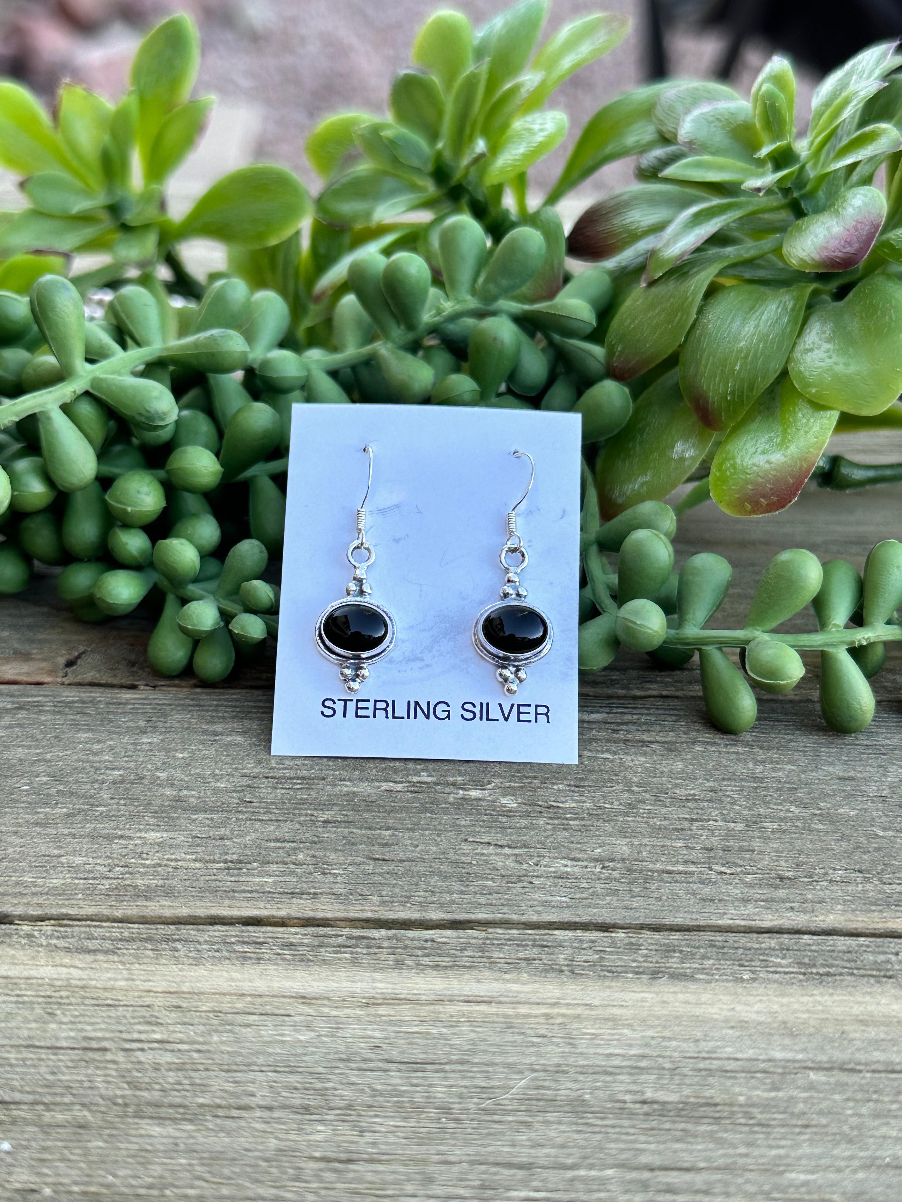 Southwest Made Onyx & Sterling Silver Dangle Earrings