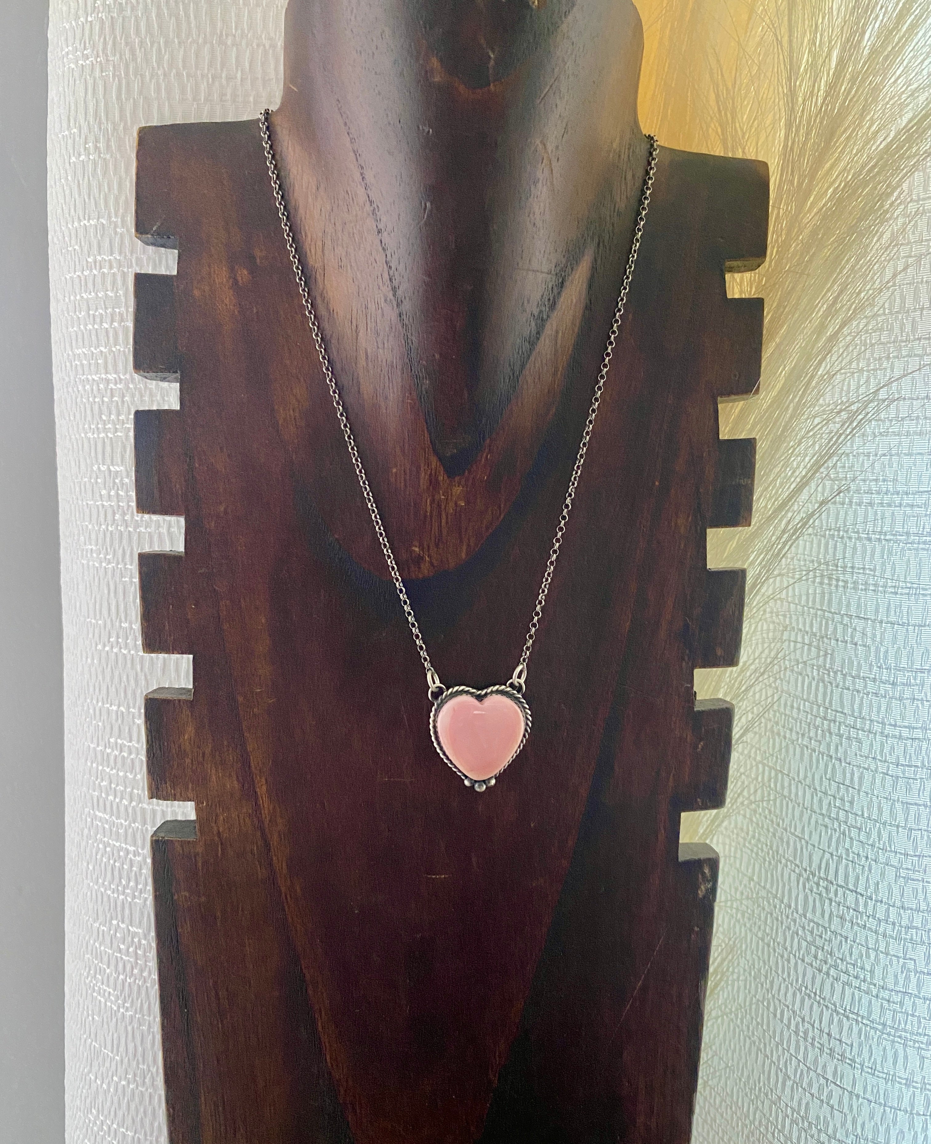 Clifton Davis Pink Conch & Sterling Silver Heart Necklace