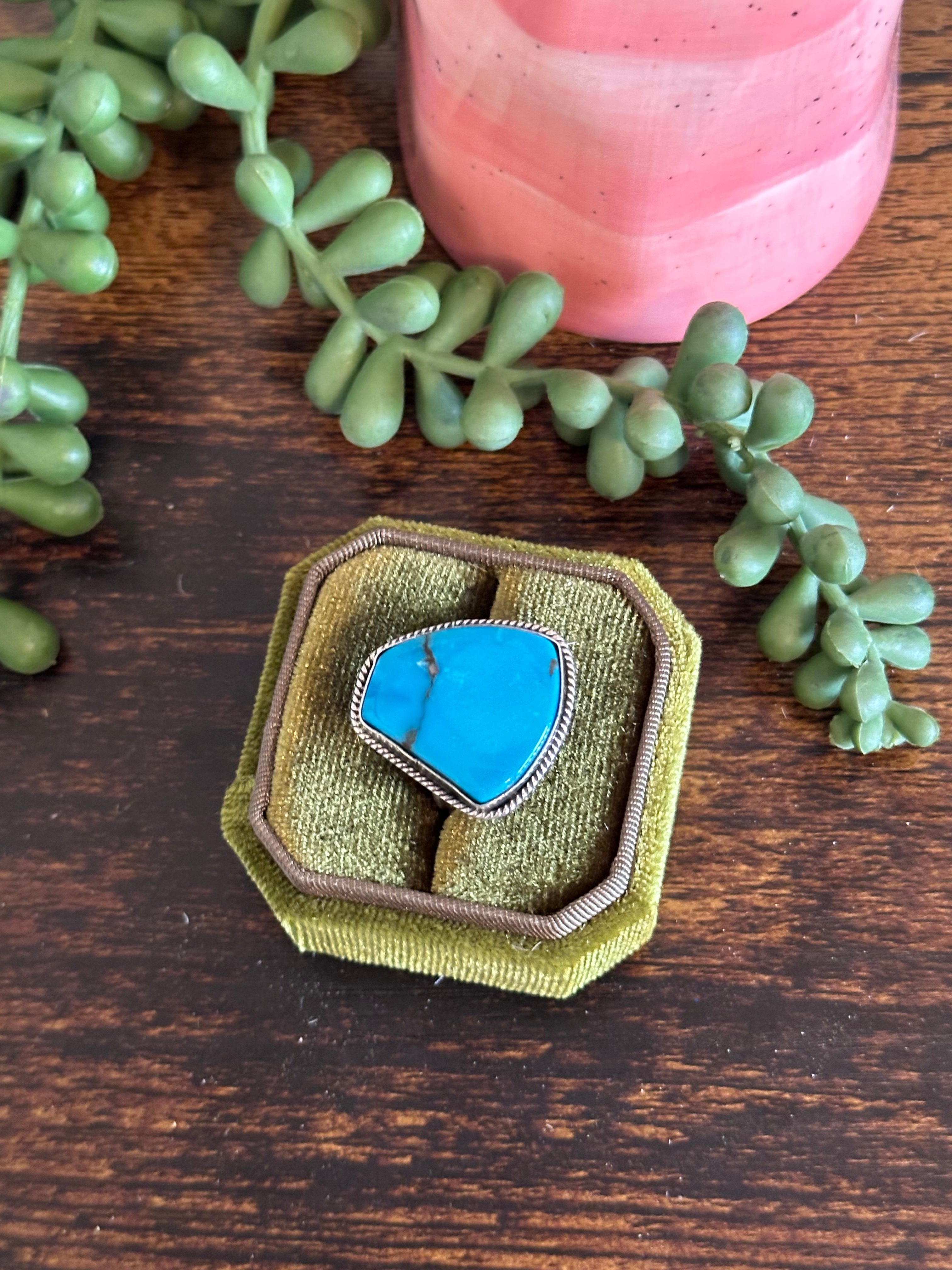 Navajo Made Kingman Turquoise & Sterling Silver Ring Size 7