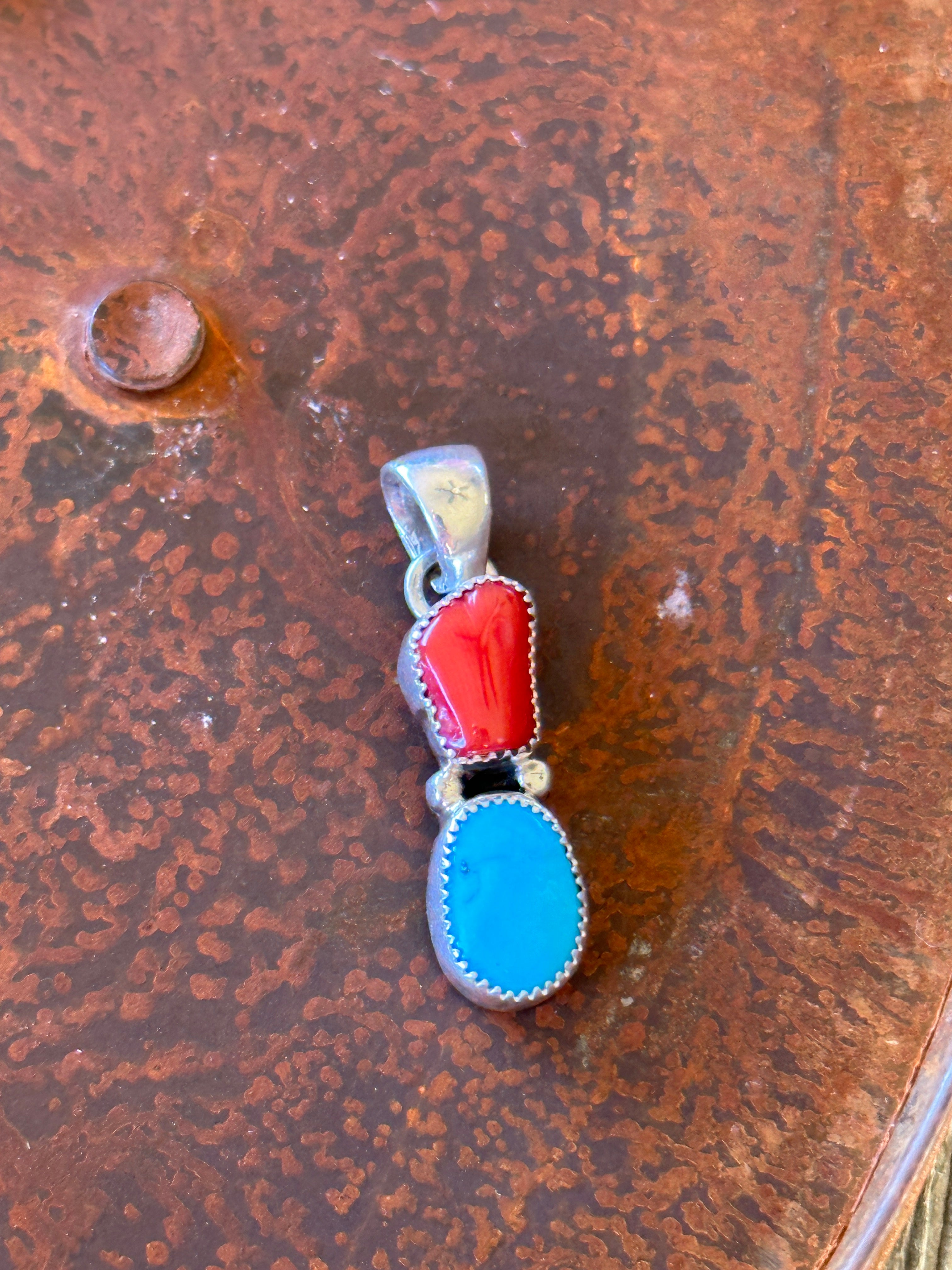 Navajo Made Multi Stone & Sterling Silver Pendant