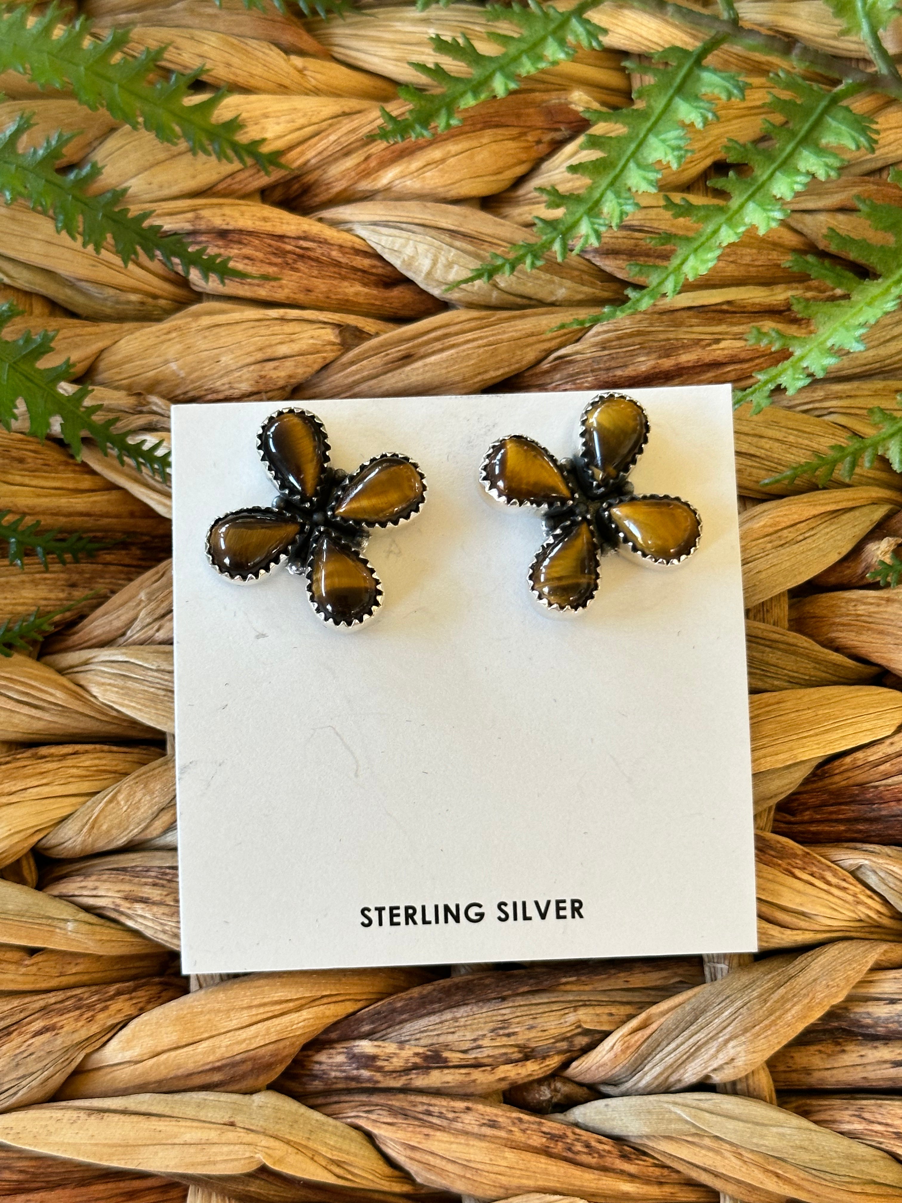 Southwest Made Tigers Eye & Sterling Silver Post Earrings