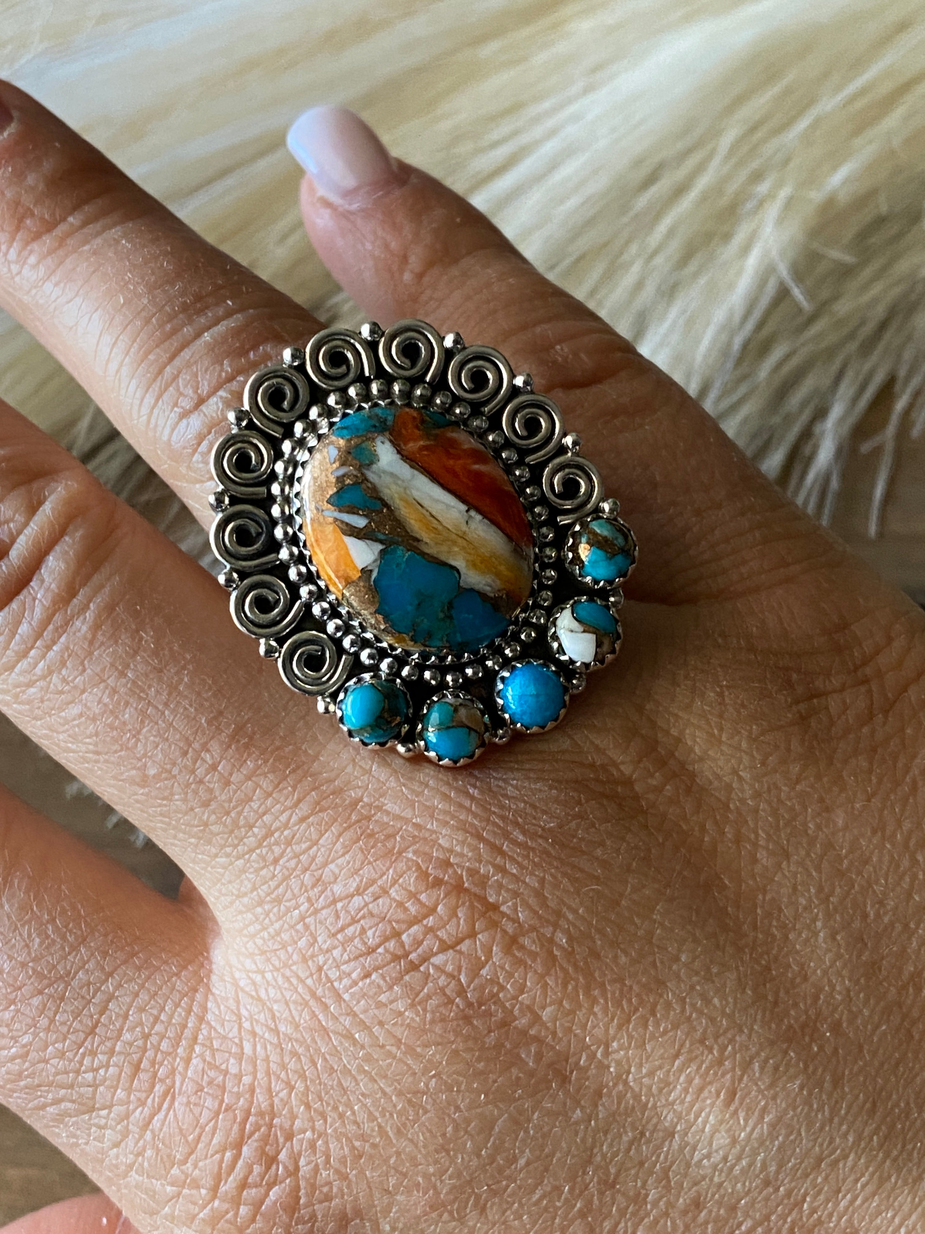 Southwest Handmade Mohave Turquoise & Sterling Silver Adjustable Ring