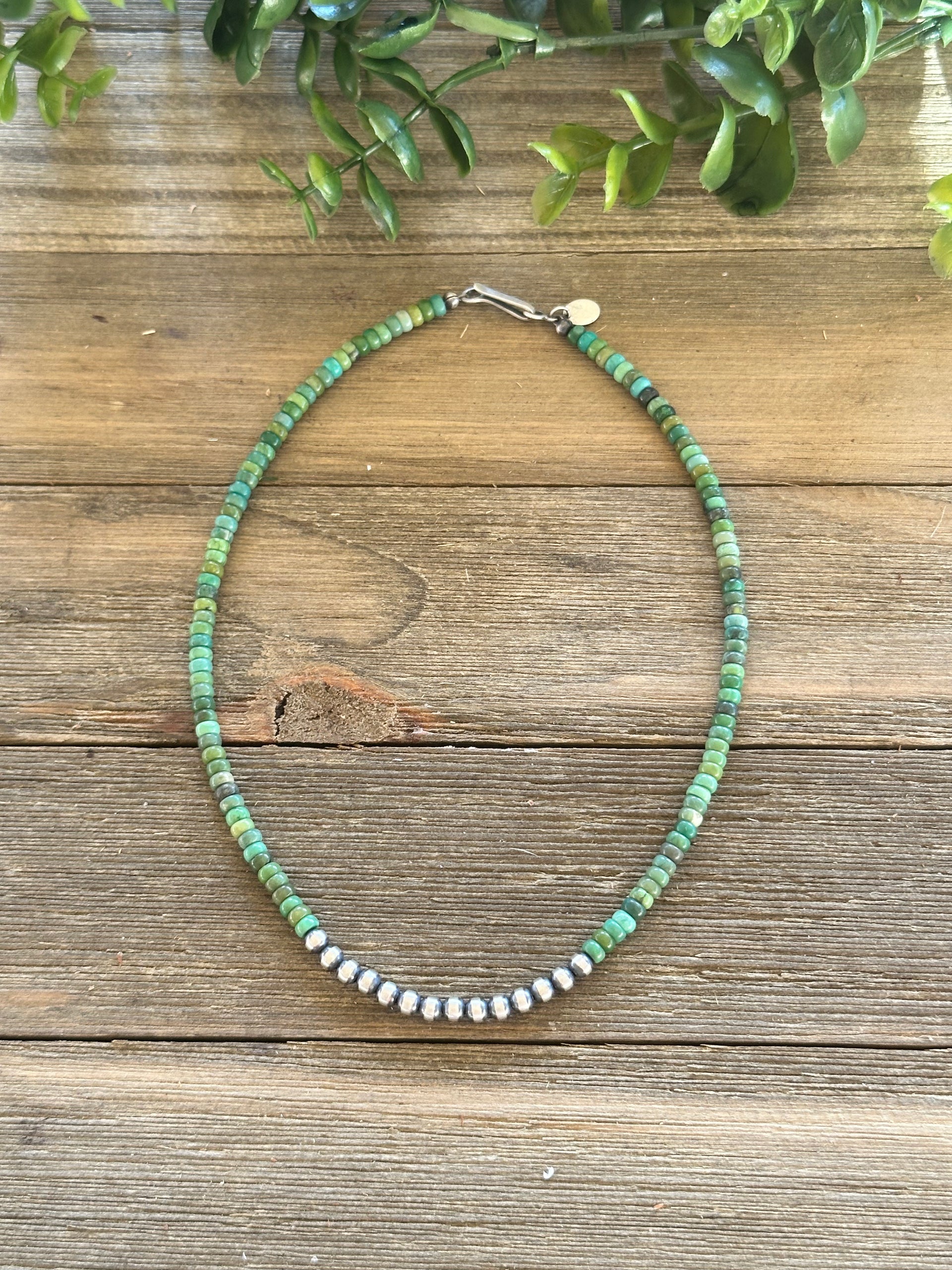 Navajo Strung Sonoran Gold Turquoise & Sterling Silver Beaded Pearls Necklace