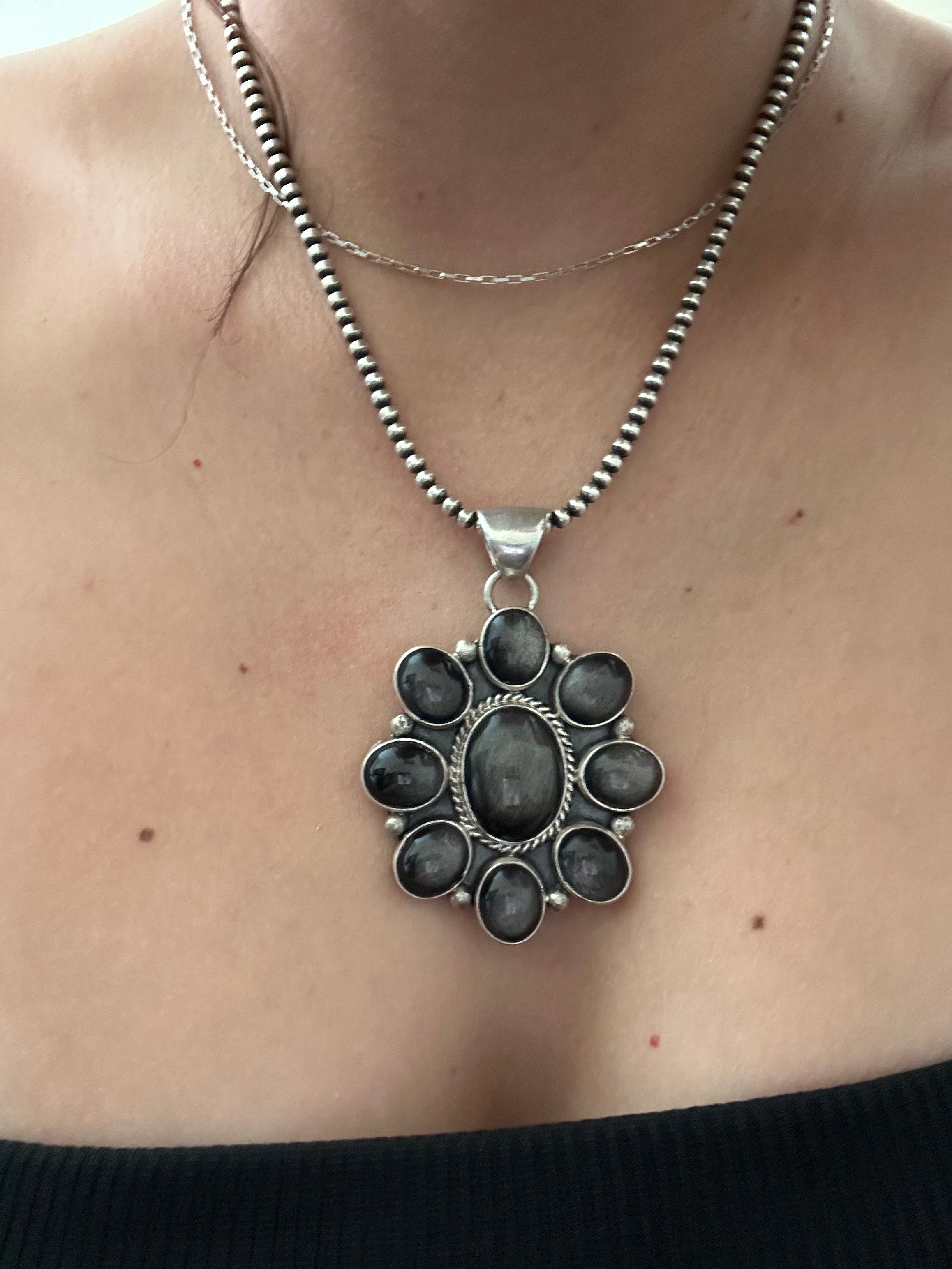 Virginia Sandoval Obsidian & Sterling Silver Cluster Pendant