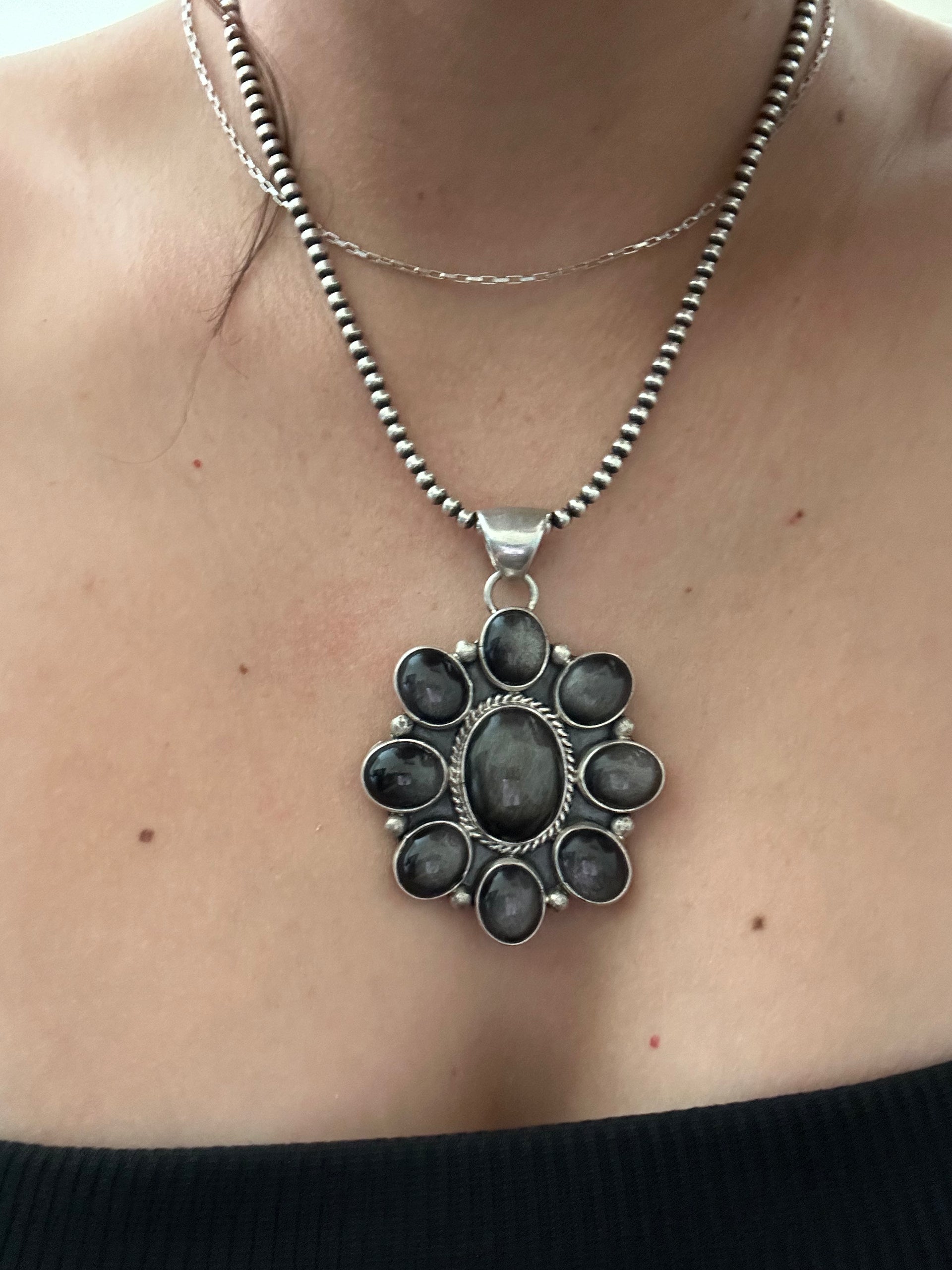 Virginia Sandoval Obsidian & Sterling Silver Cluster Pendant