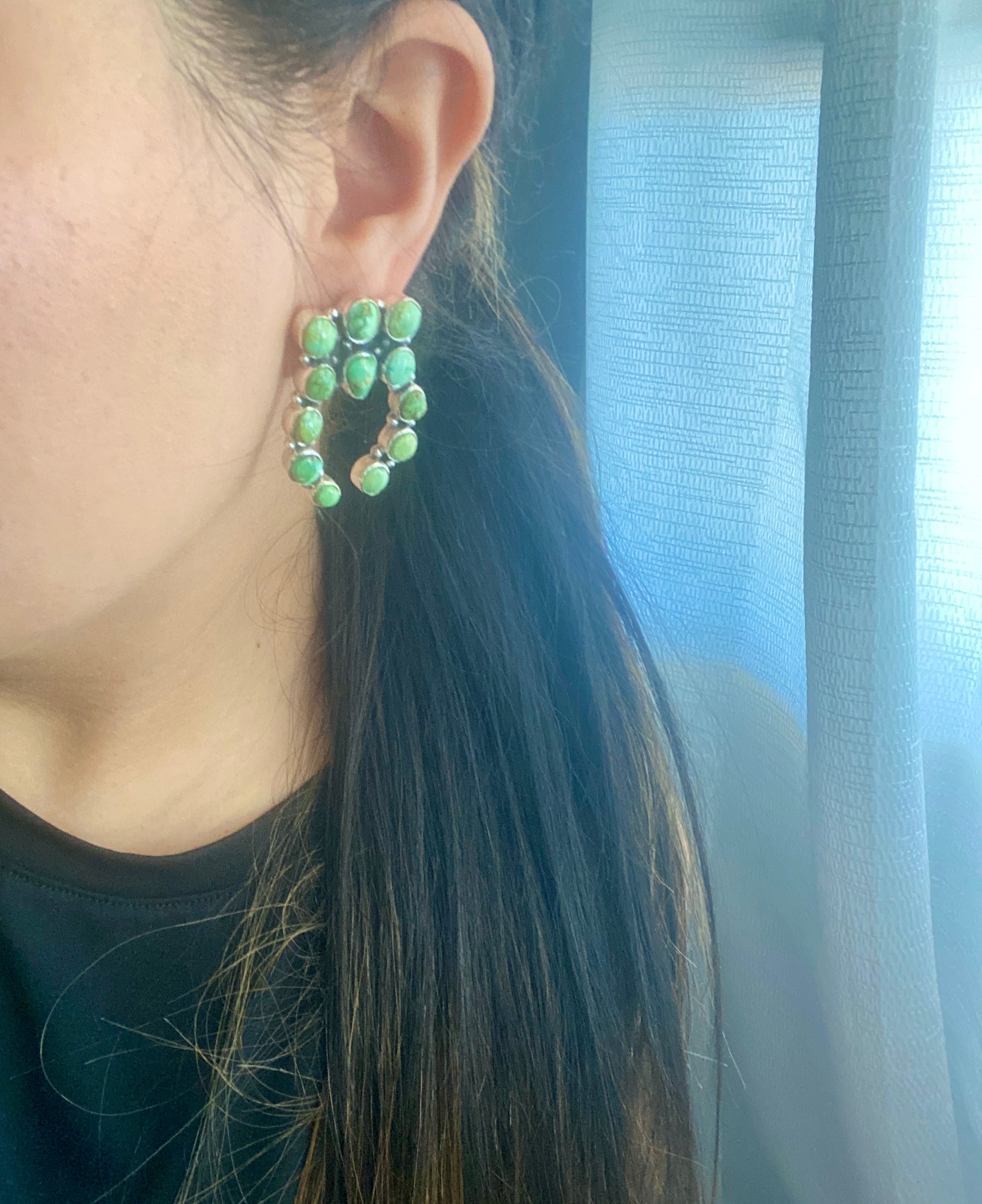 Southwest Handmade Sonoran Gold Turquoise & Sterling Silver Post Cluster Earrings