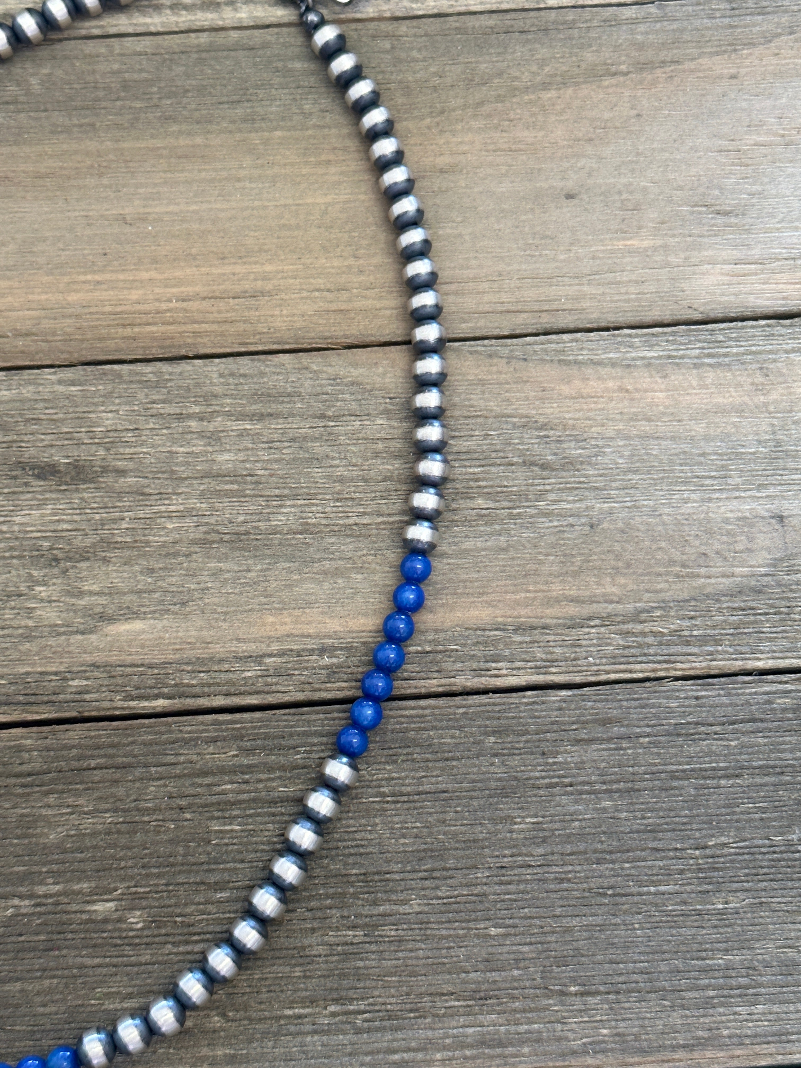 Navajo Strung Lapis & Sterling Silver 5 MM Pearl Necklace