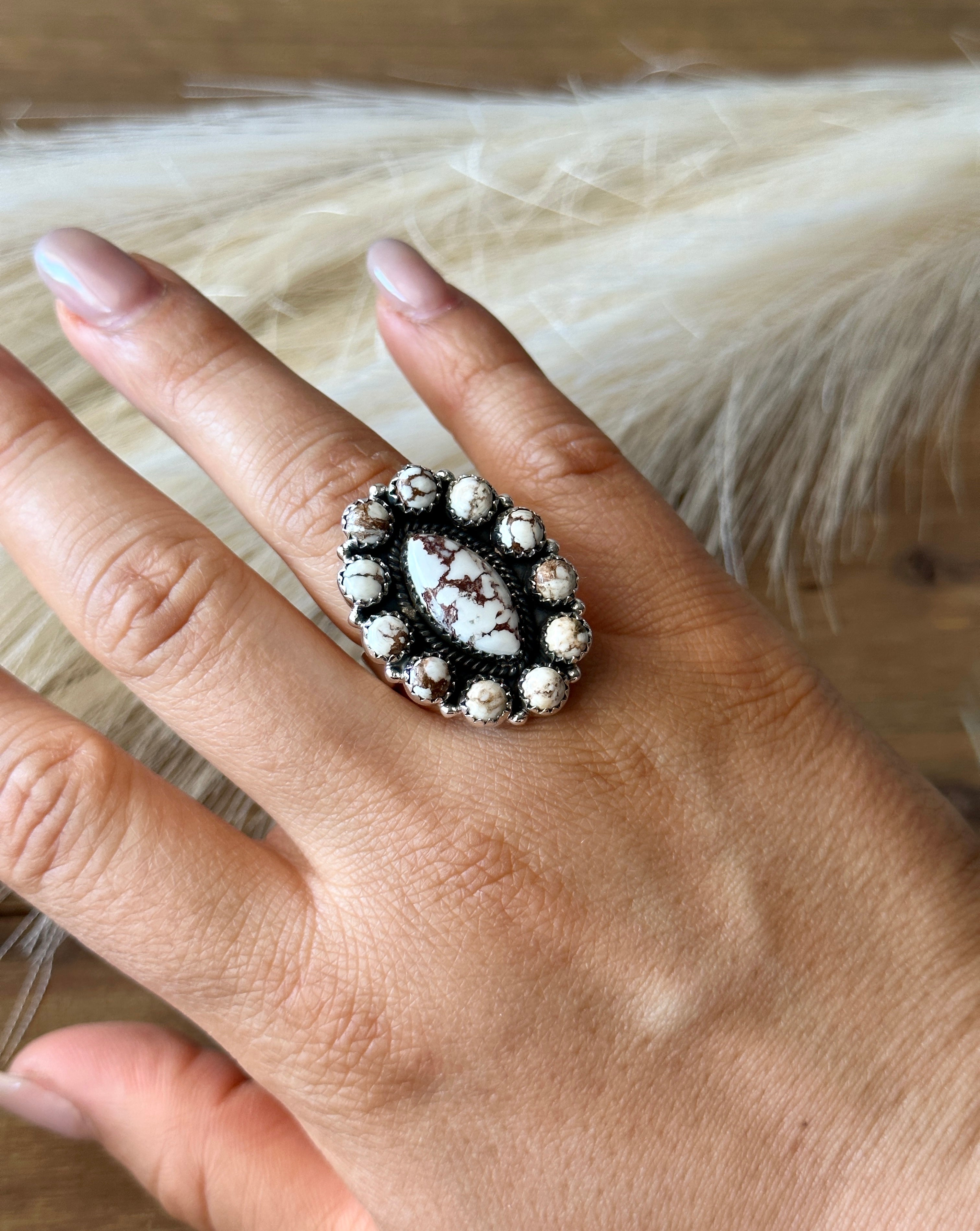 #5 Southwest Handmade Wild Horse & Sterling Silver Cluster Adjustable Rings