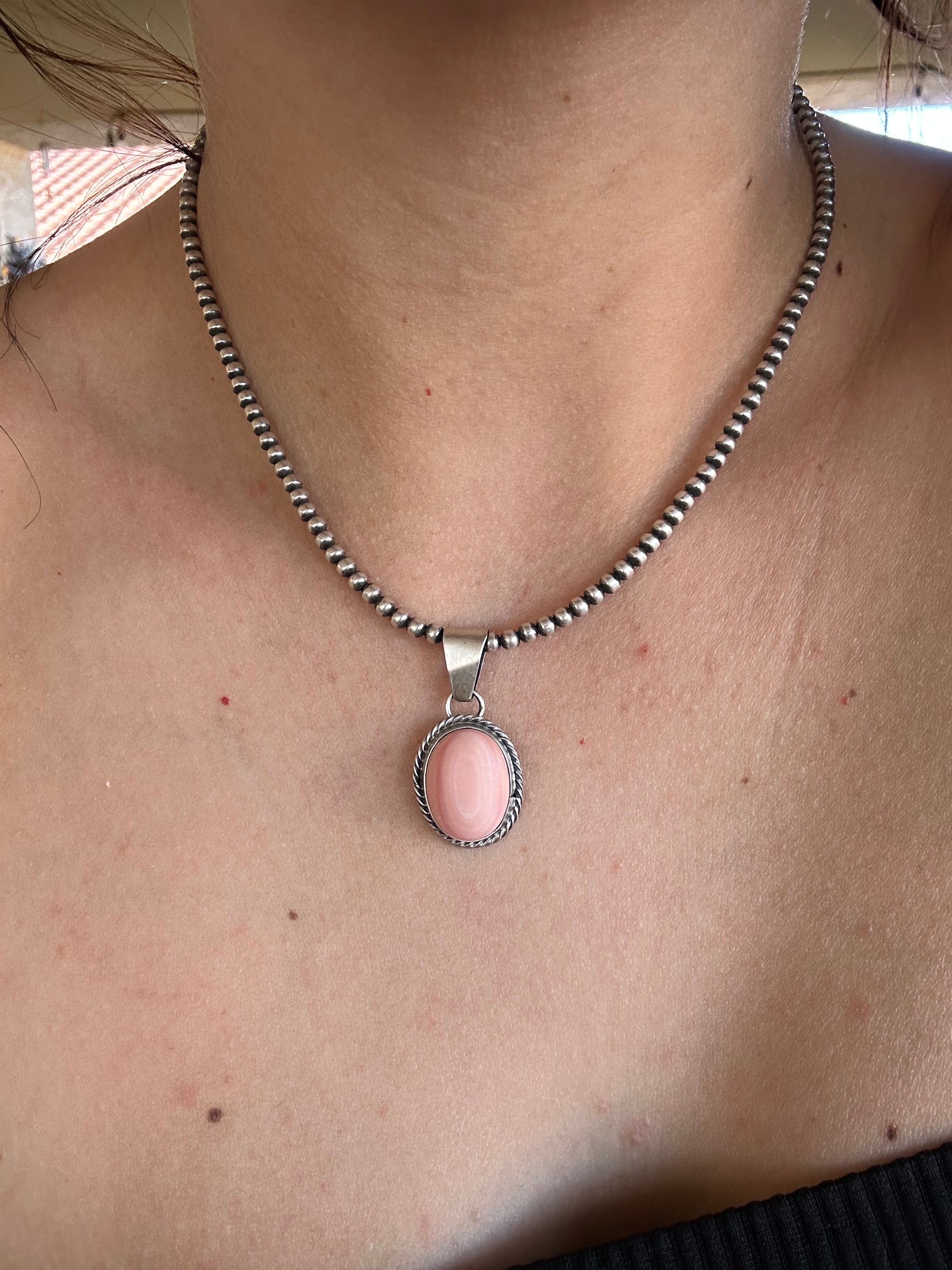 Navajo Made Pink & Sterling Silver Pendant