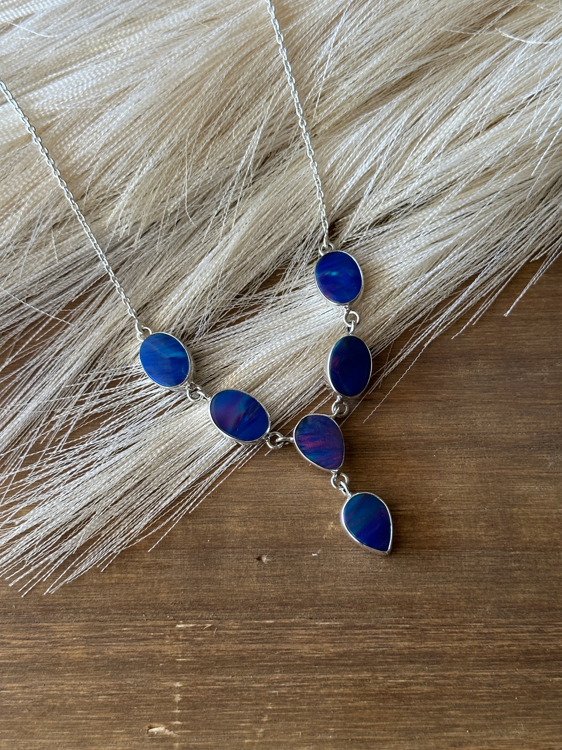 Southwest Handmade Mohave Opal & Sterling Silver Lariat Necklace