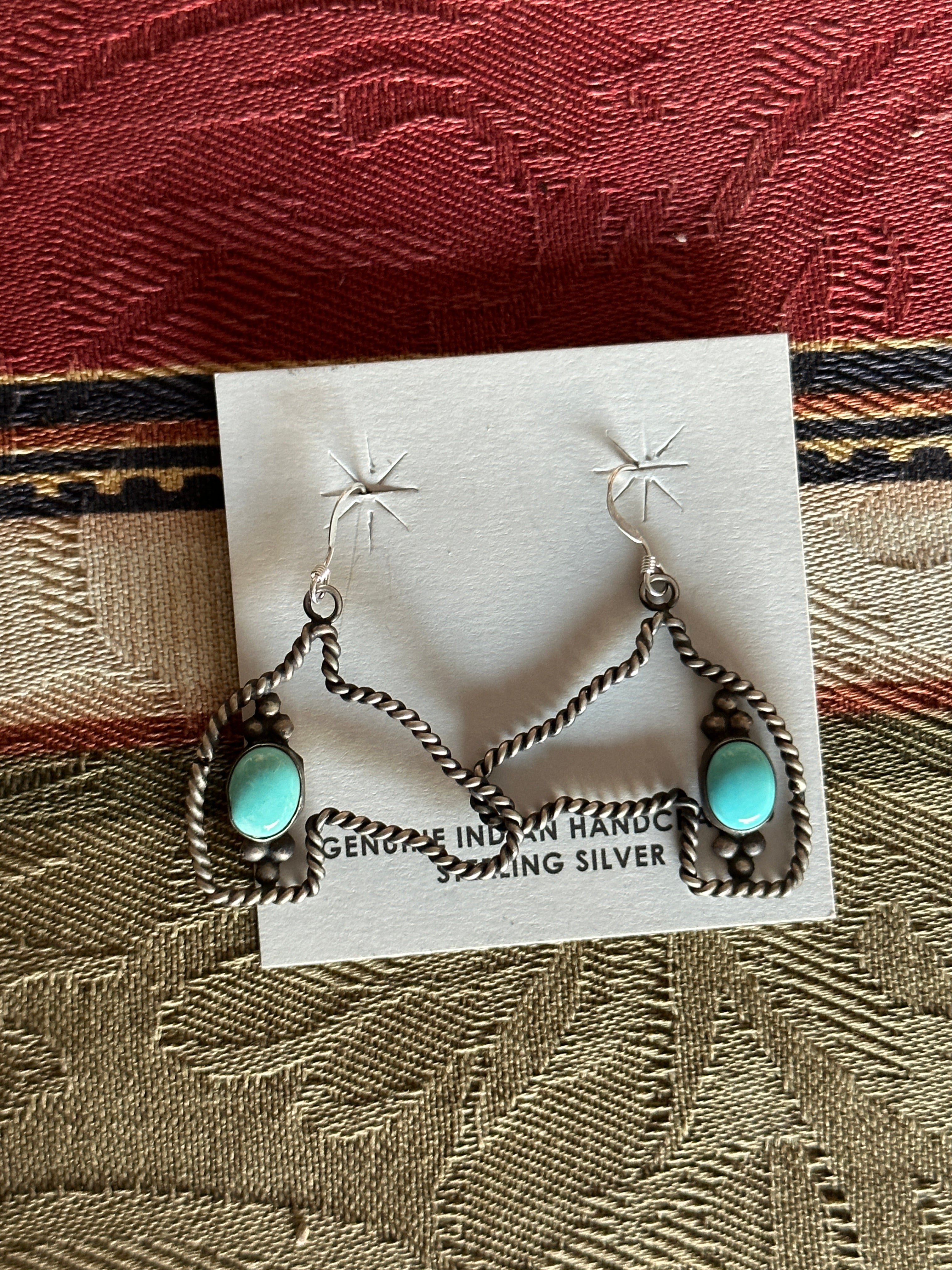 Navajo Made Kingman Turquoise & Sterling Silver Dangle Horse