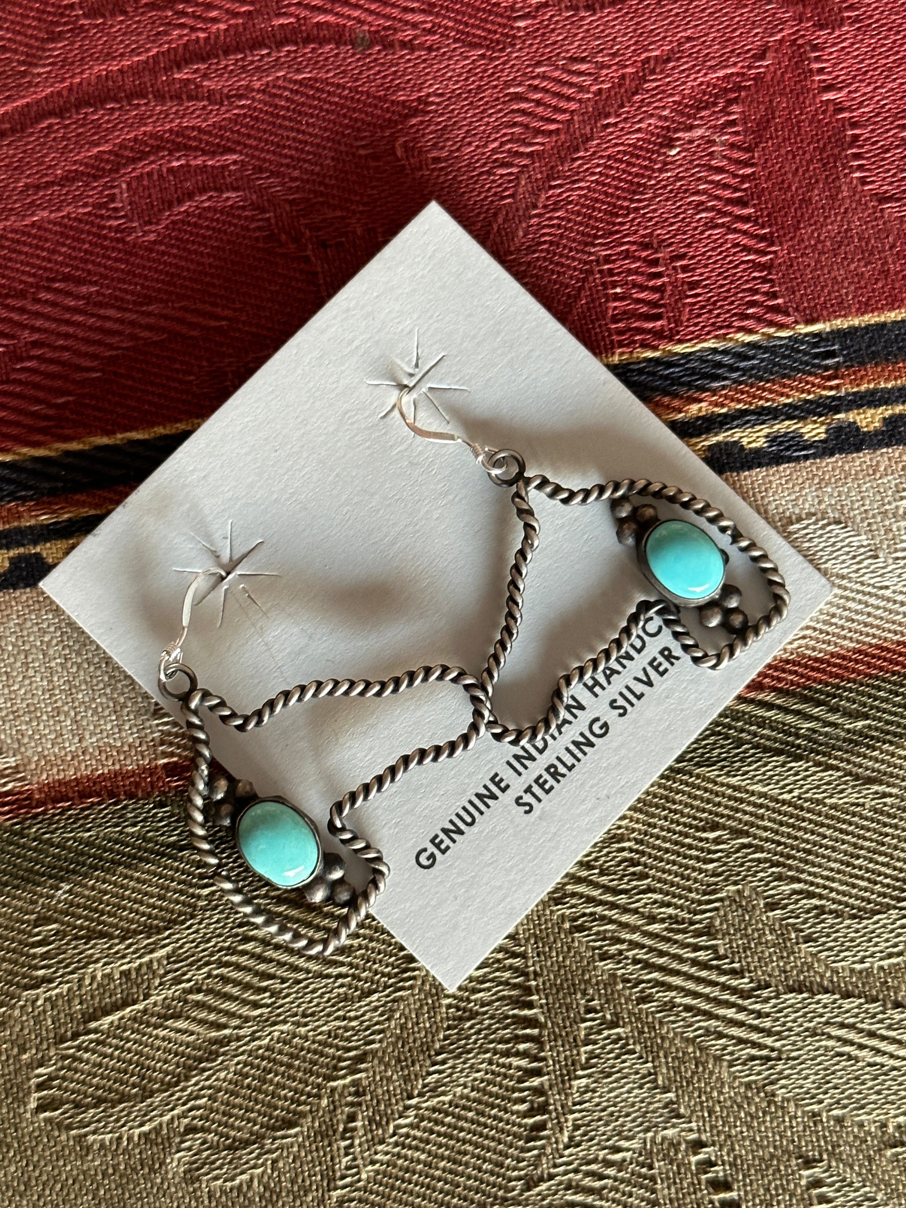 Navajo Made Kingman Turquoise & Sterling Silver Dangle Horse