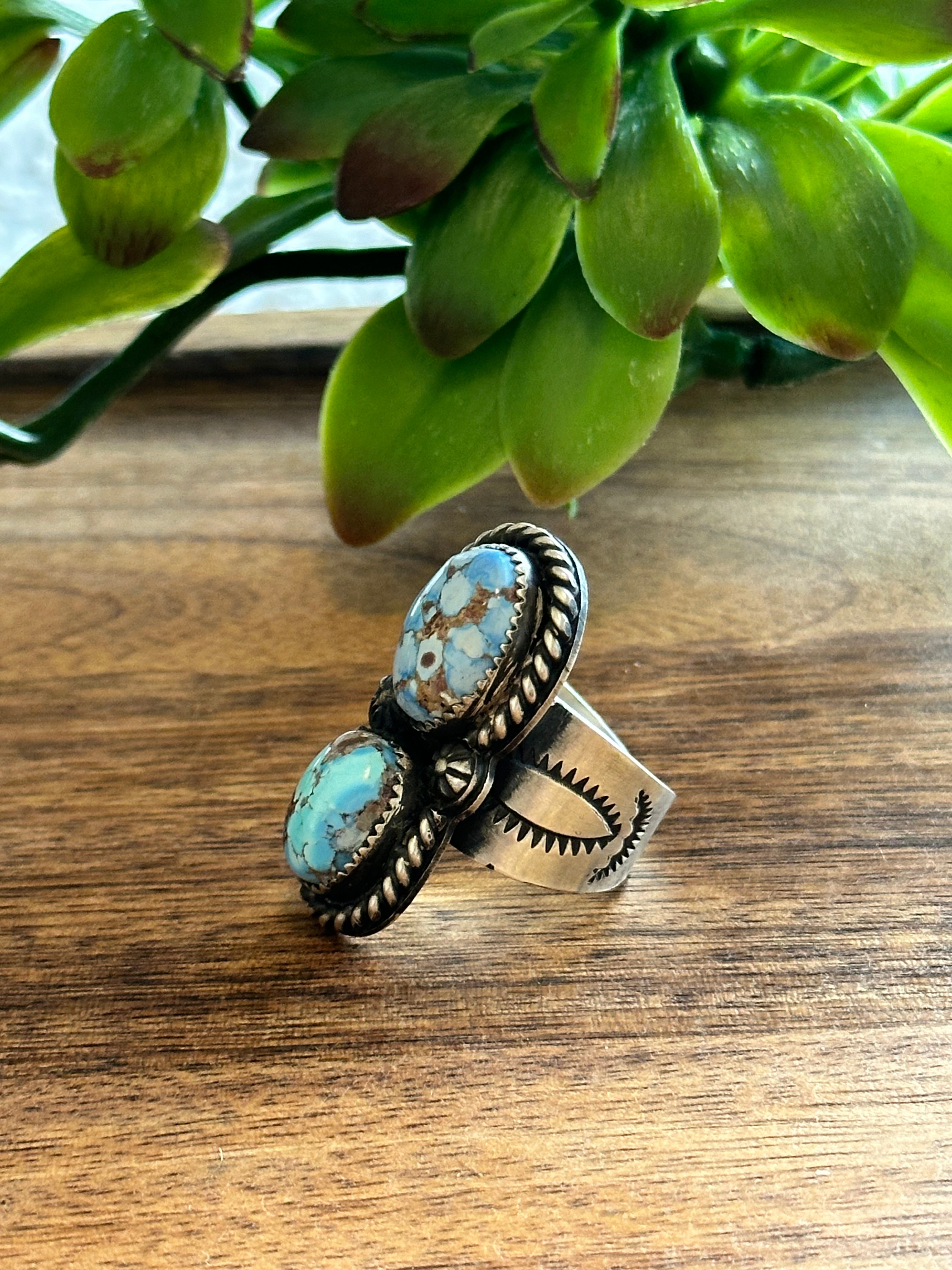 Delbert Secetaro Golden Hills Turquoise & Sterling Silver Adjustable Ring