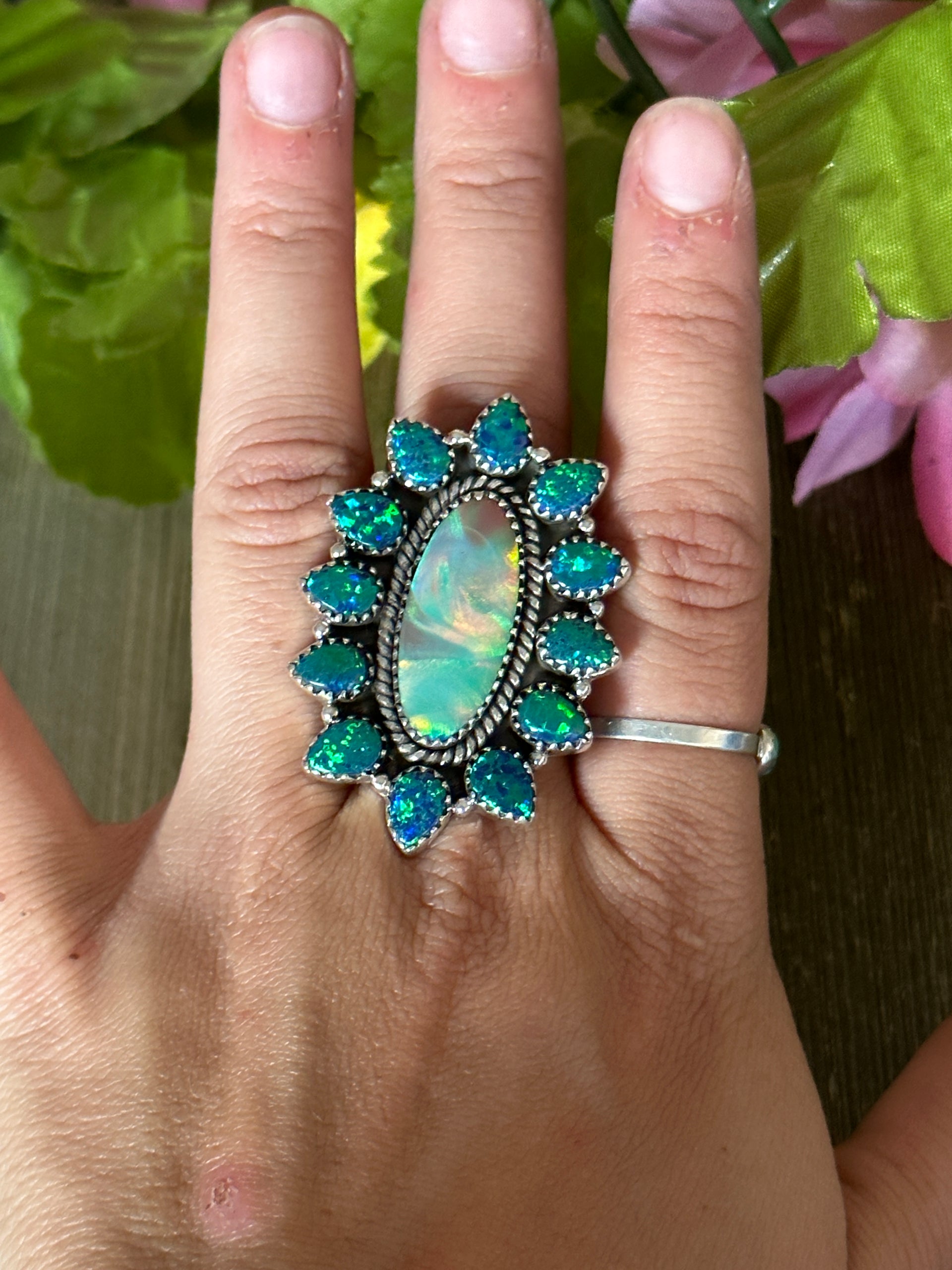 Southwest Handmade Multi Stone & Sterling Silver Adjustable Ring