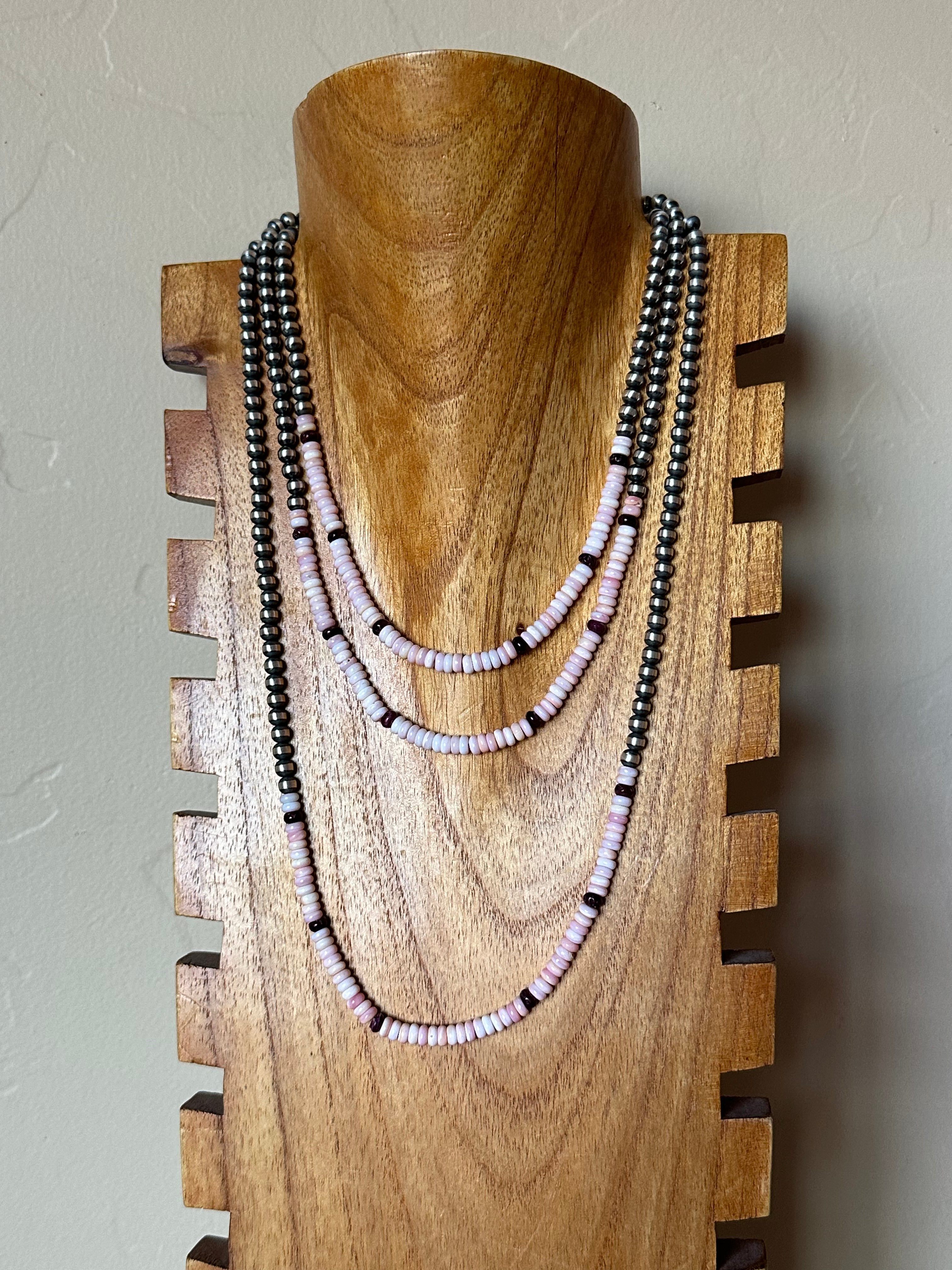 Navajo Strung Multi Stone & Sterling Silver Pearls Beaded Necklace