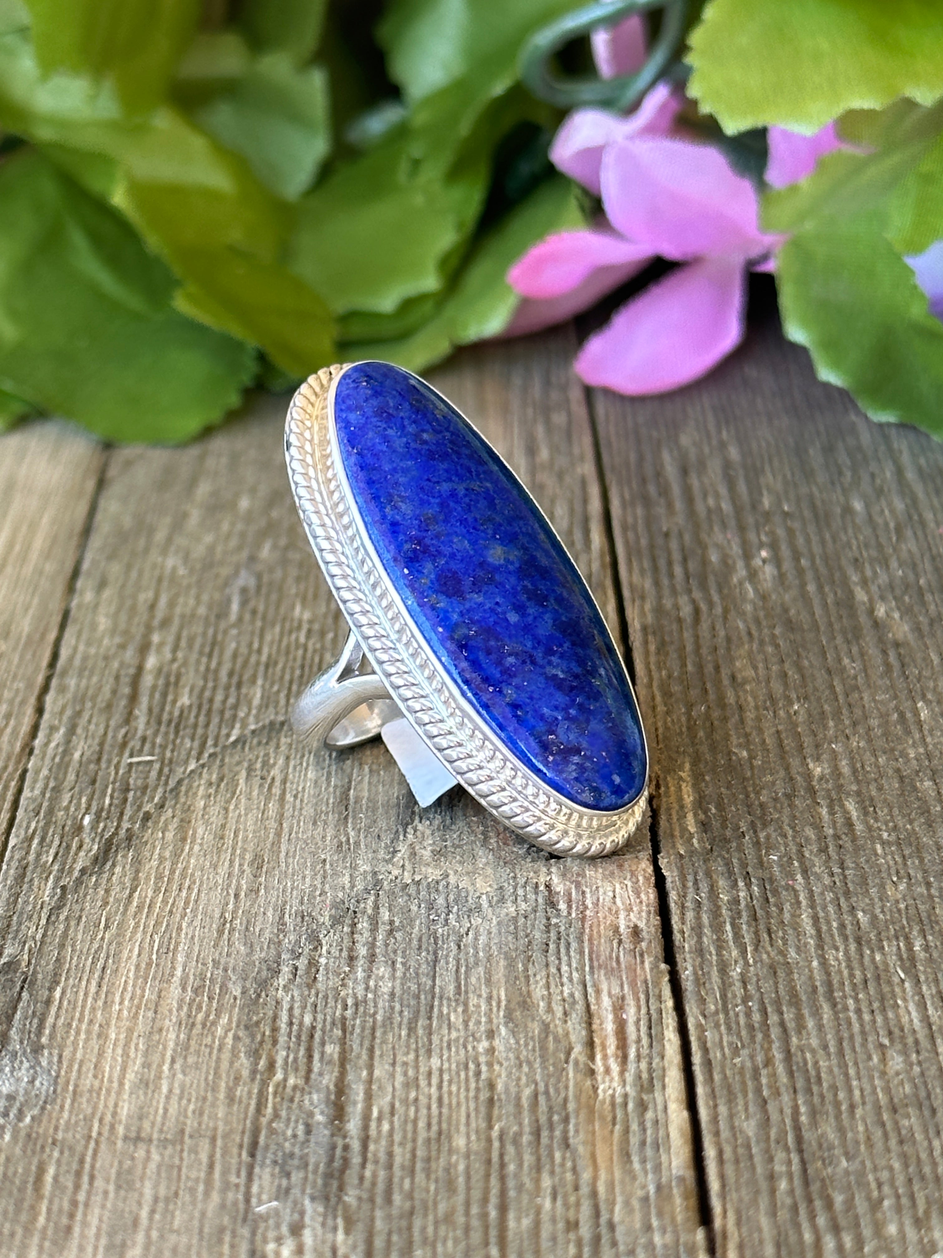 Navajo Made Lapis & Sterling Silver Ring Size 6.75