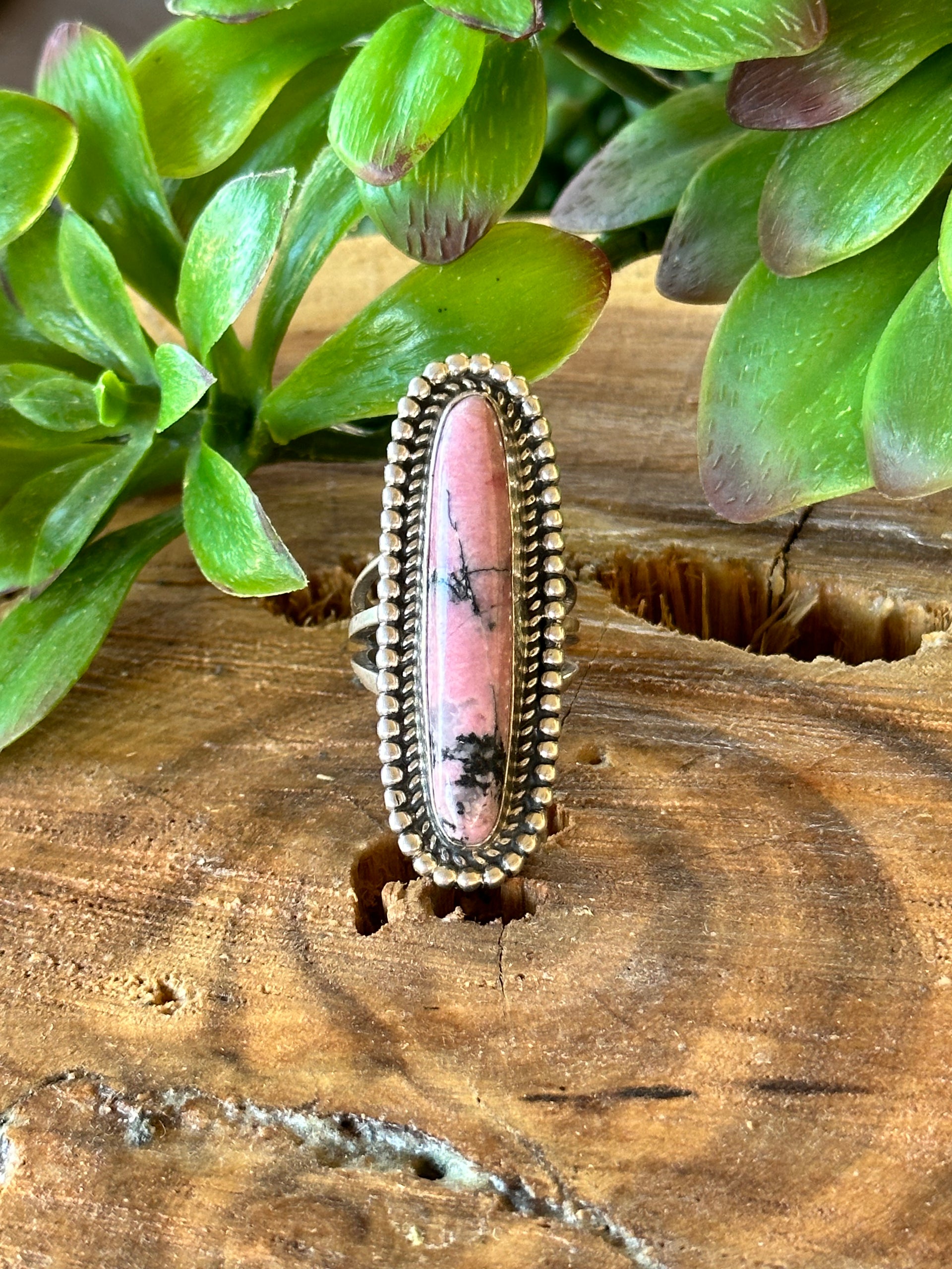 Navajo Made Rhodonite & Sterling Silver Ring Size 5.75