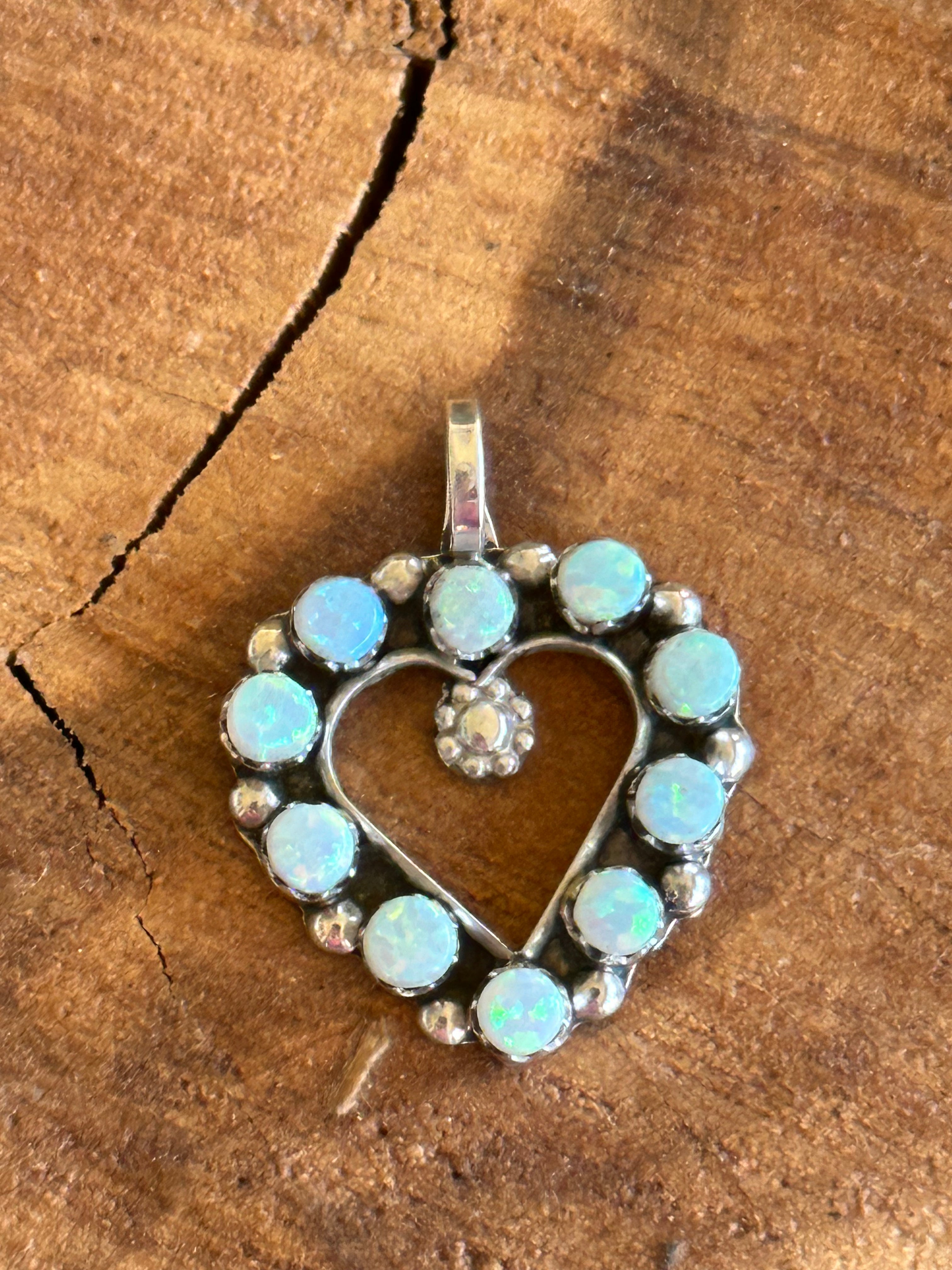 Zuni Made Opal & Sterling Silver Heart Pendant