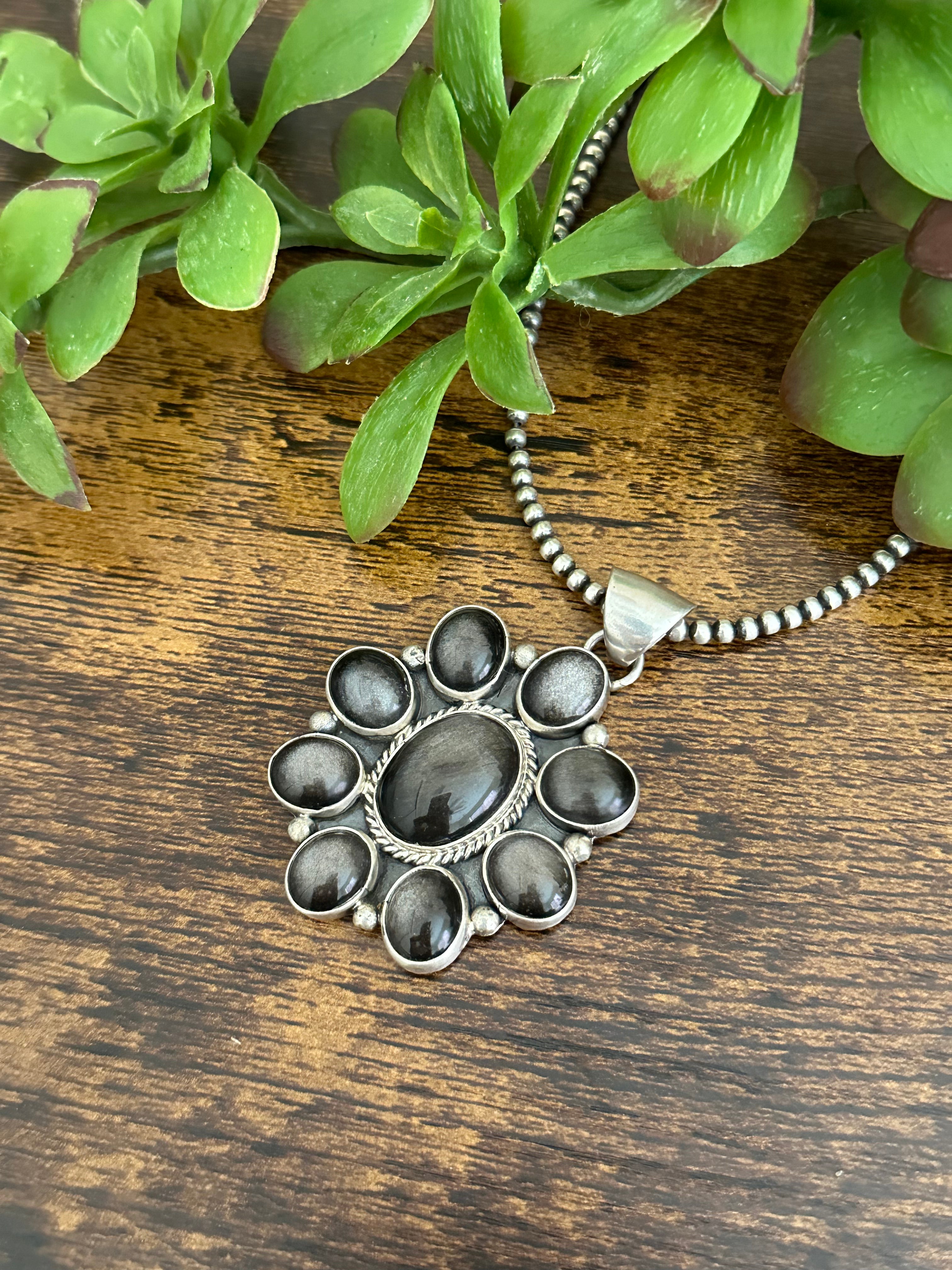 Virginia Sandoval Obsidian & Sterling Silver Cluster Pendant