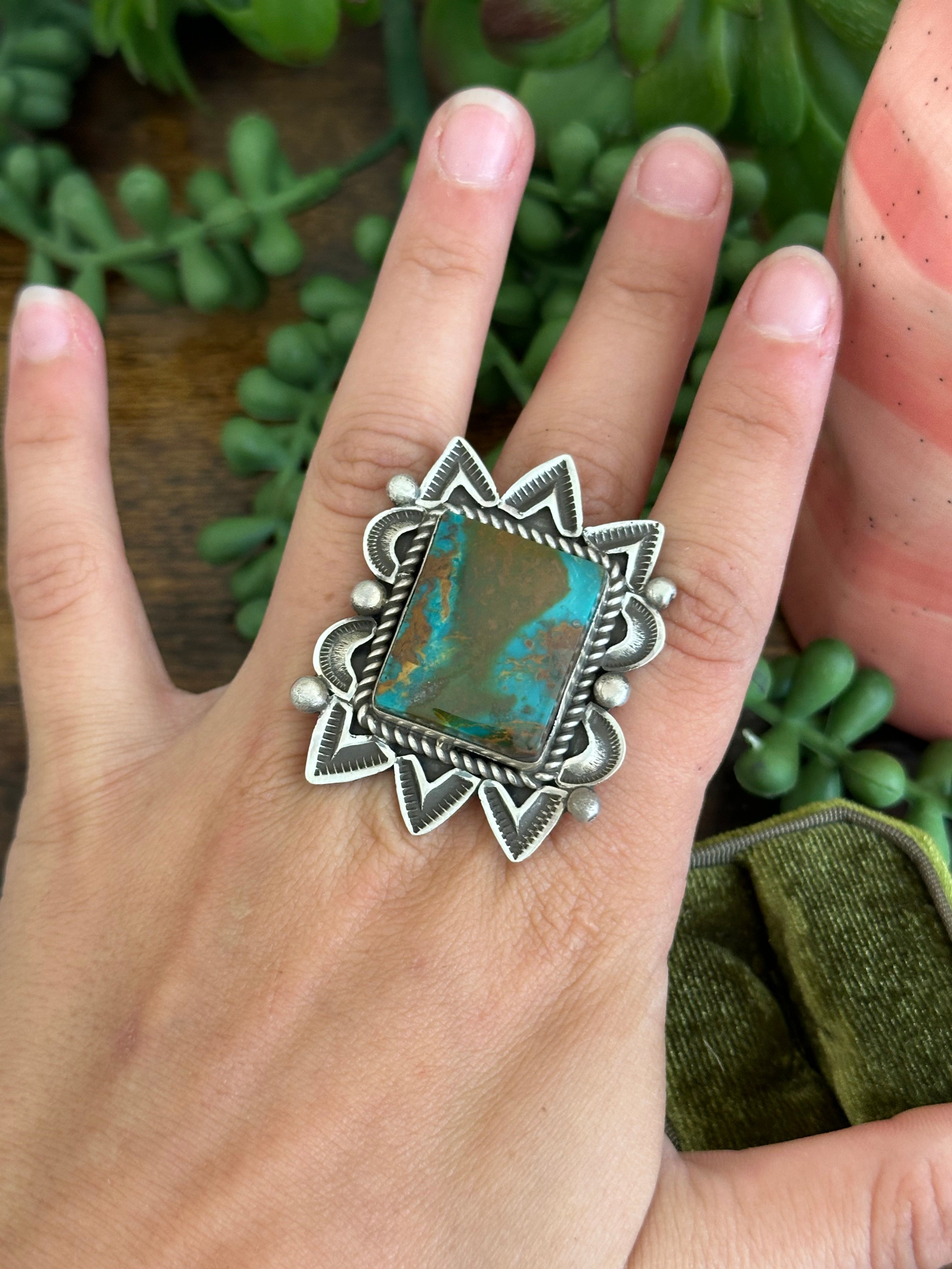 Alex Sanchez Natural Royston Turquoise & Sterling Silver Adjustable Ring