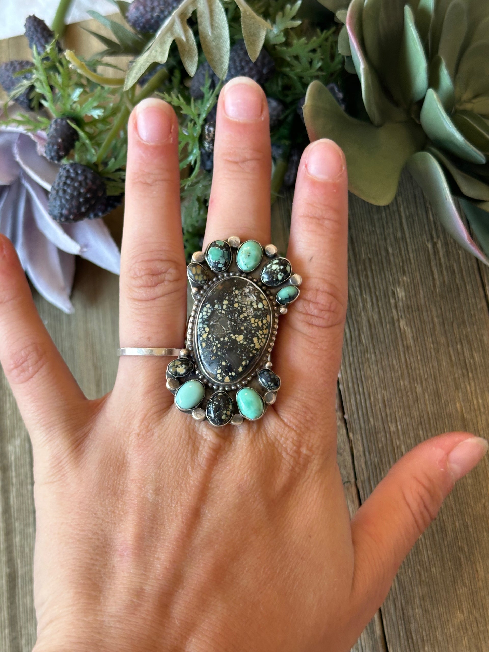 Shelia Becenti New Lander Variscite & Sterling Silver Ring Size 9.25