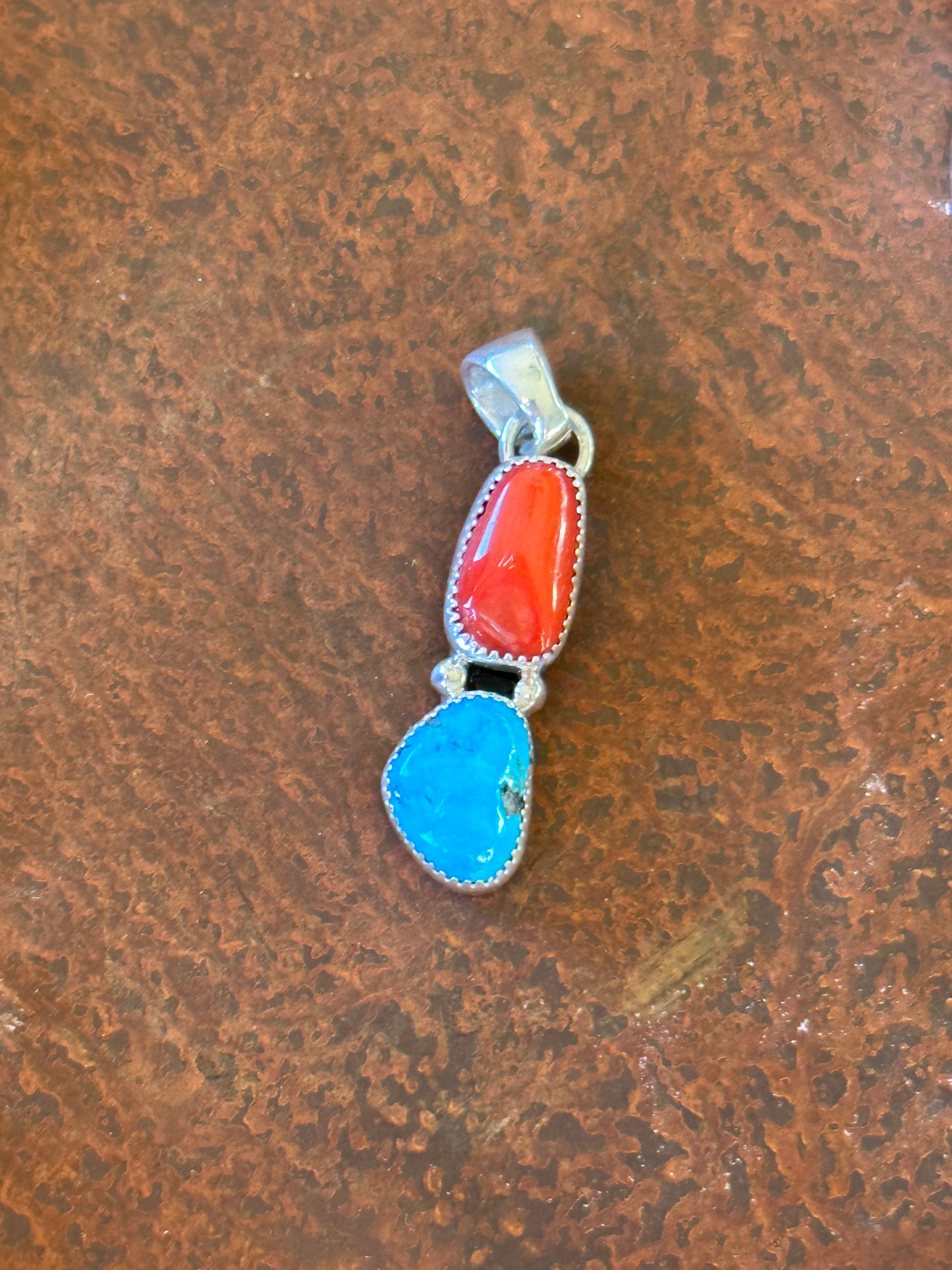 Navajo Made Multi Stone & Sterling Silver Pendant