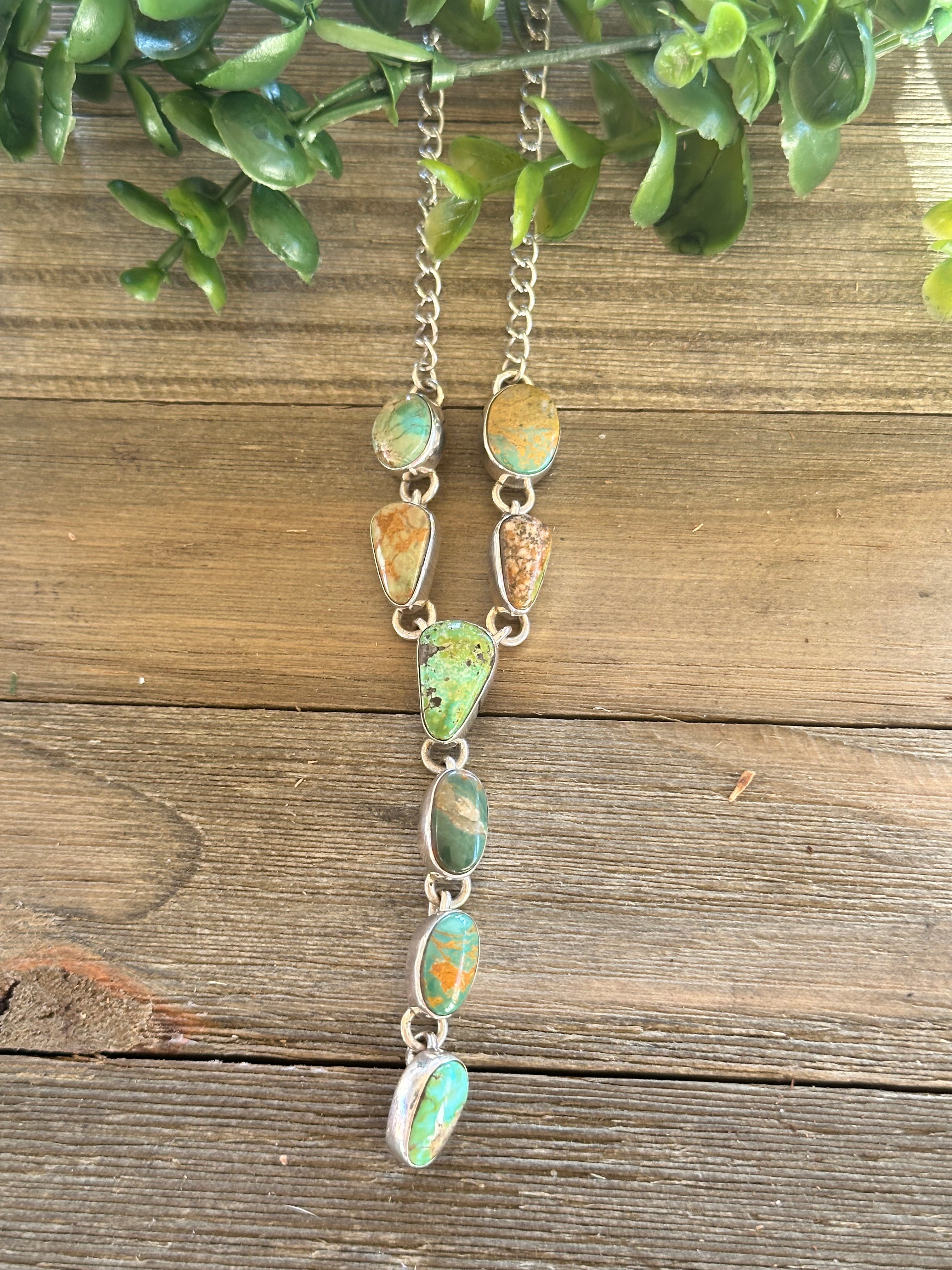 Southwest Made Royston Turquoise & Sterling Silver Lariat Necklace