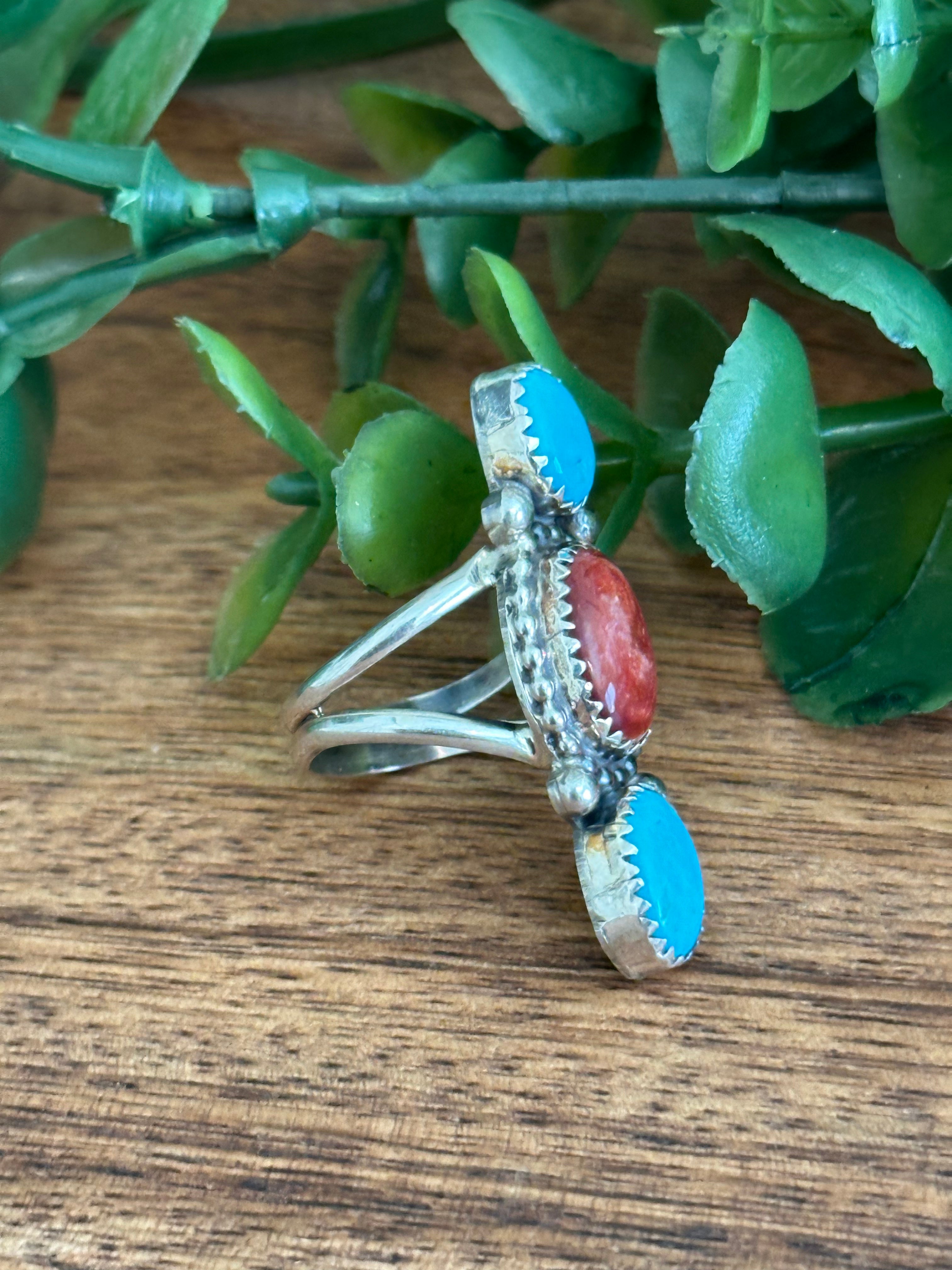 Navajo Made Multi Stone & Sterling Silver Ring Size 5.5