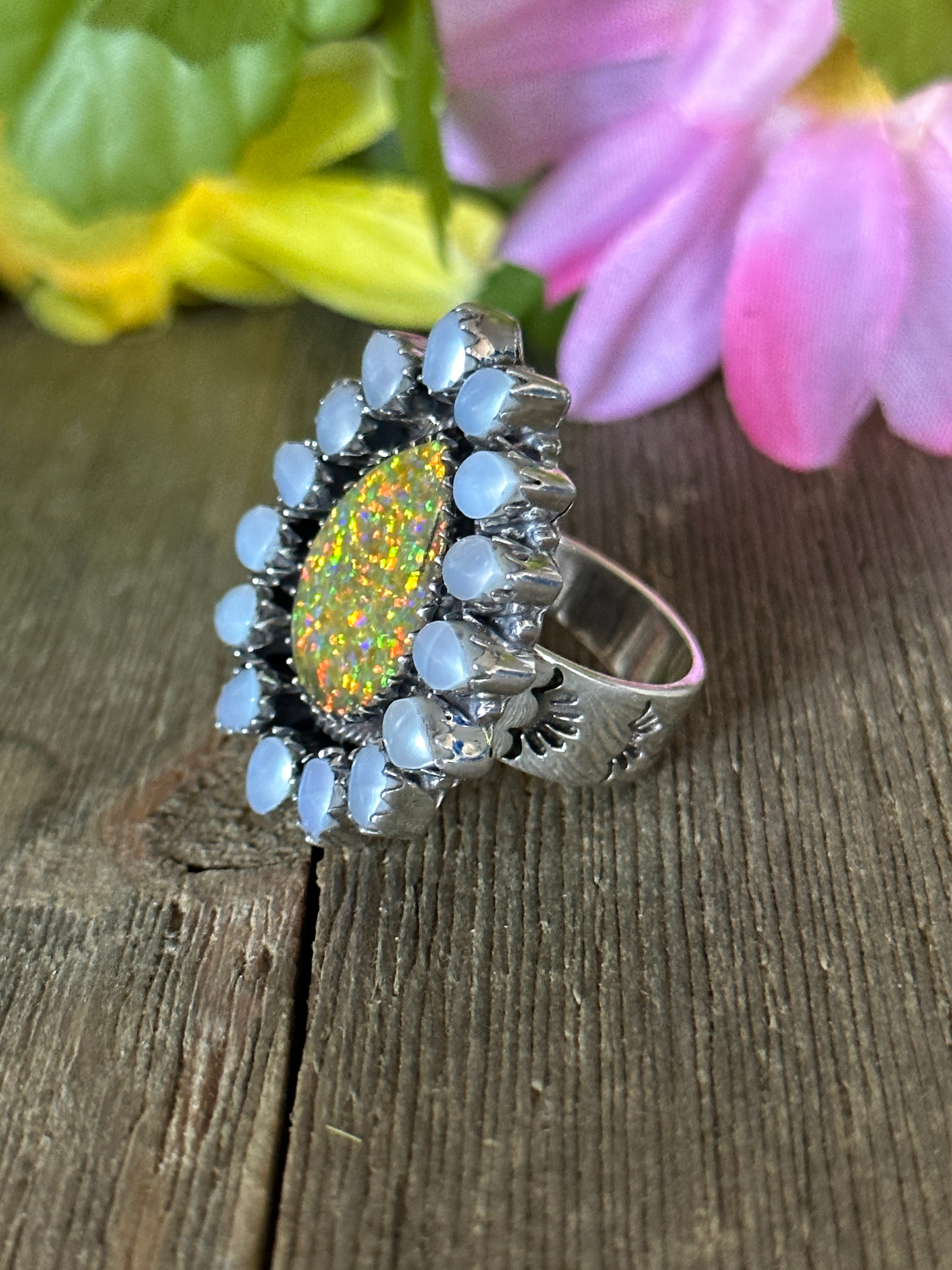 Southwest Handmade Multi Stone & Sterling Silver Adjustable Ring